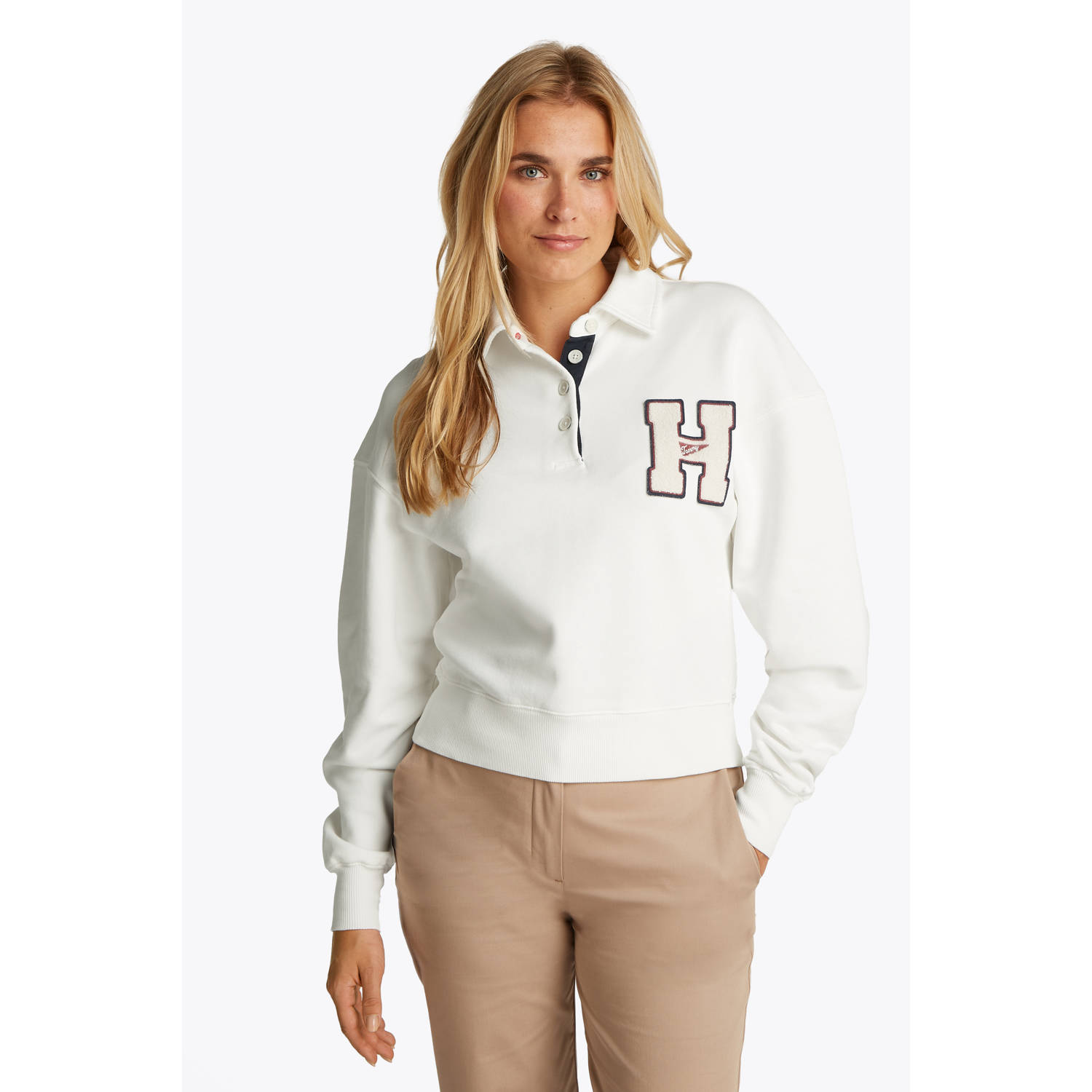 Tommy Jeans Witte Polo Stijl Sweater White Dames