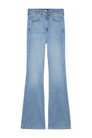 high waist flared jeans light blue denim