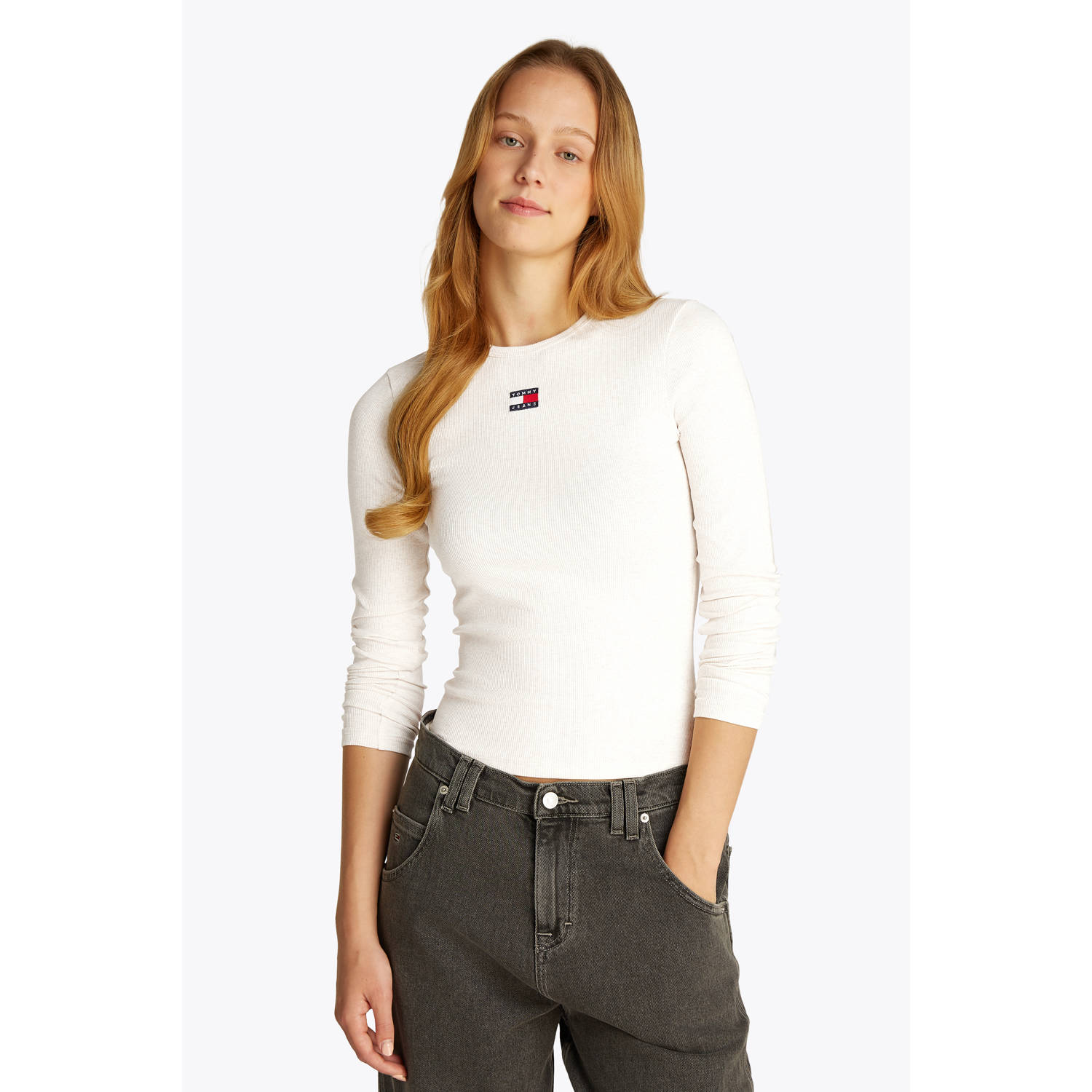 TOMMY JEANS Dames Tops & T-shirts Tjw Slim Ls Badge Tee Ext Beige