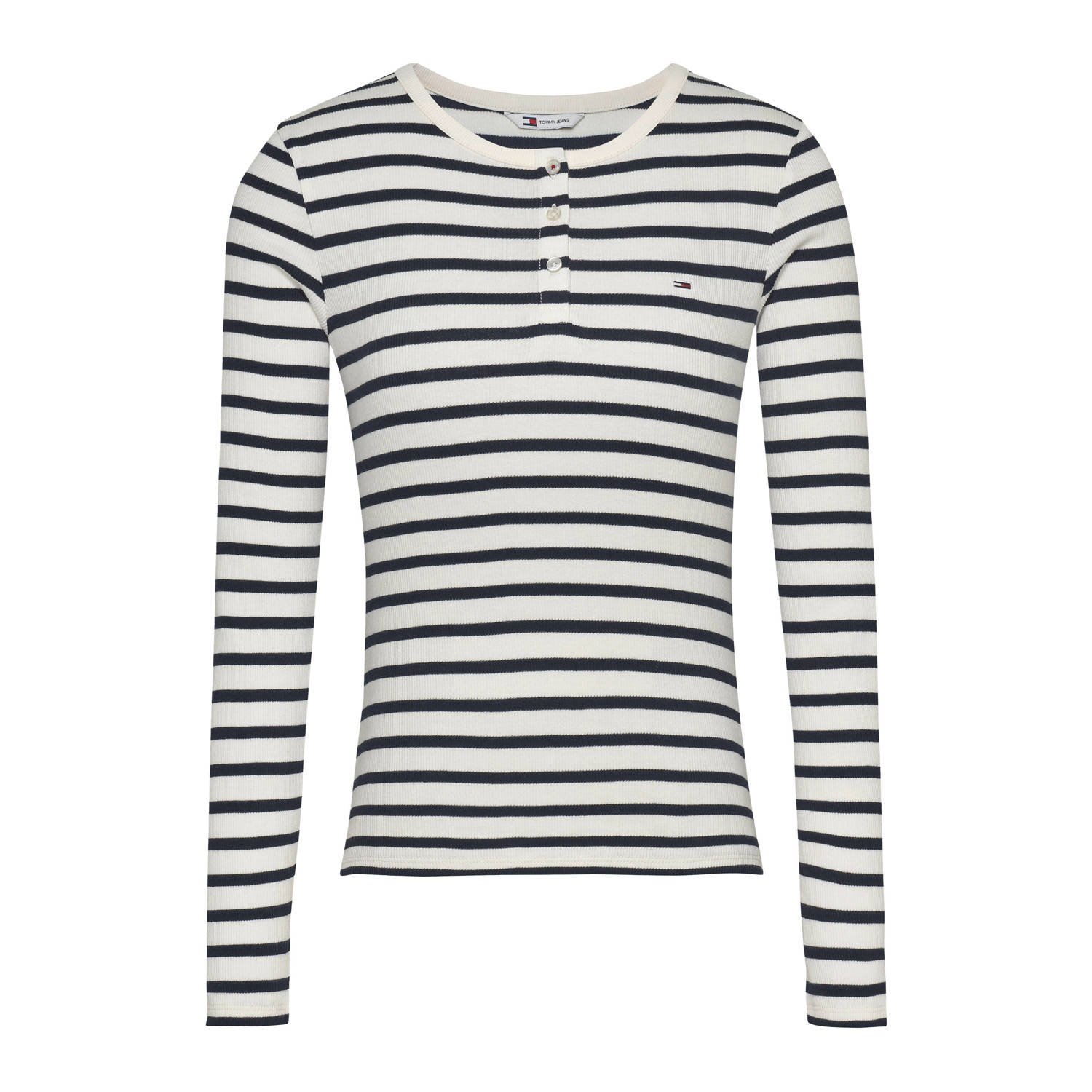 TOMMY JEANS Dames Tops & T-shirts Tjw Slim Button Rib C-neck Ls Ext Blauw wit Gestreept