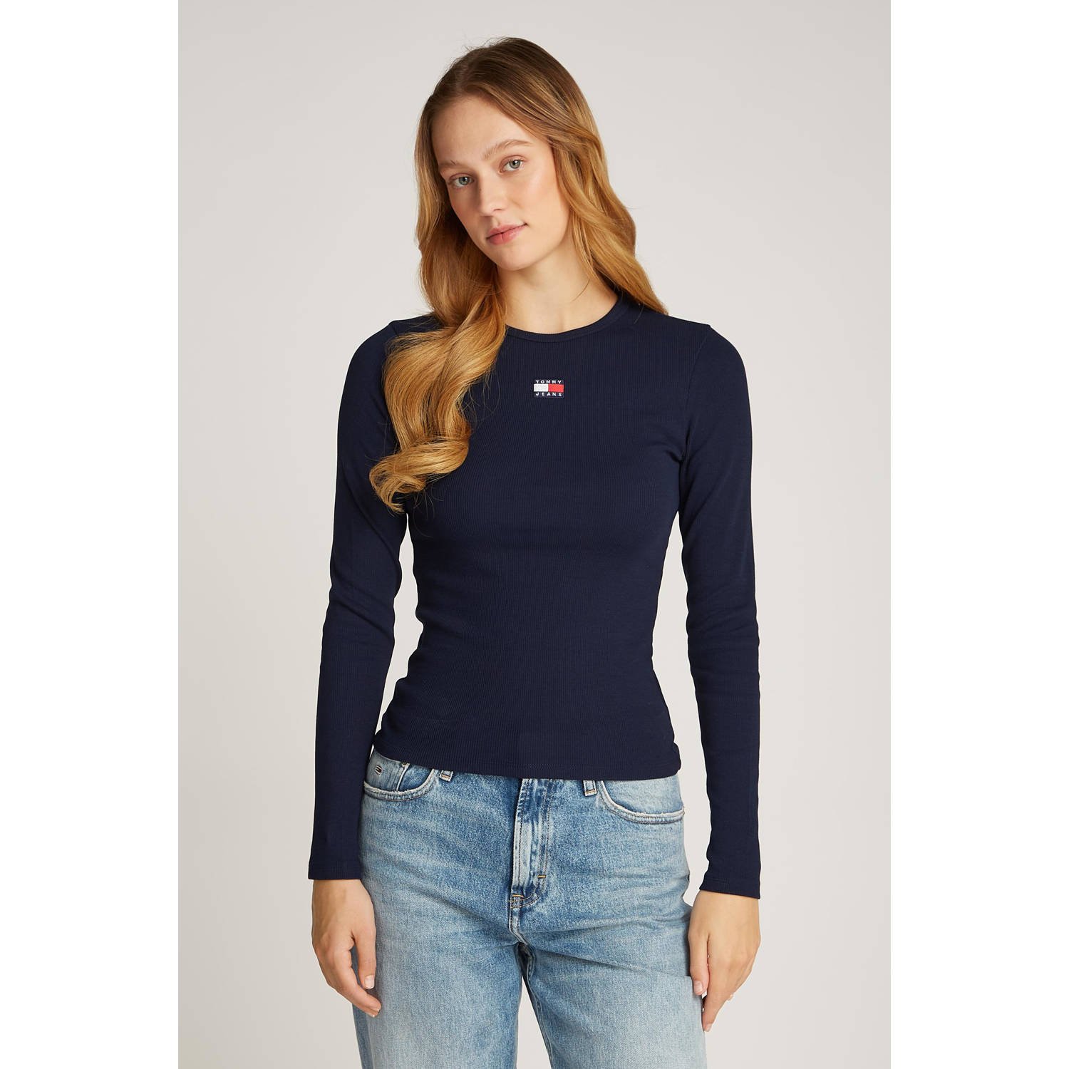 TOMMY JEANS Dames Tops & T-shirts Tjw Slim Ls Badge Tee Ext Donkerblauw