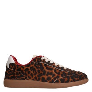 leren sneakers met panterprint cognac/zwart