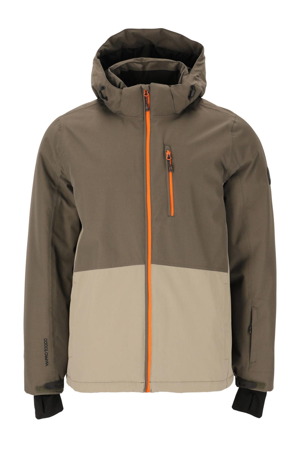 Olijfgroen en beige heren Whistler ski-jack Drizzle van polyester met meerkleurige print, capuchon en ritssluiting