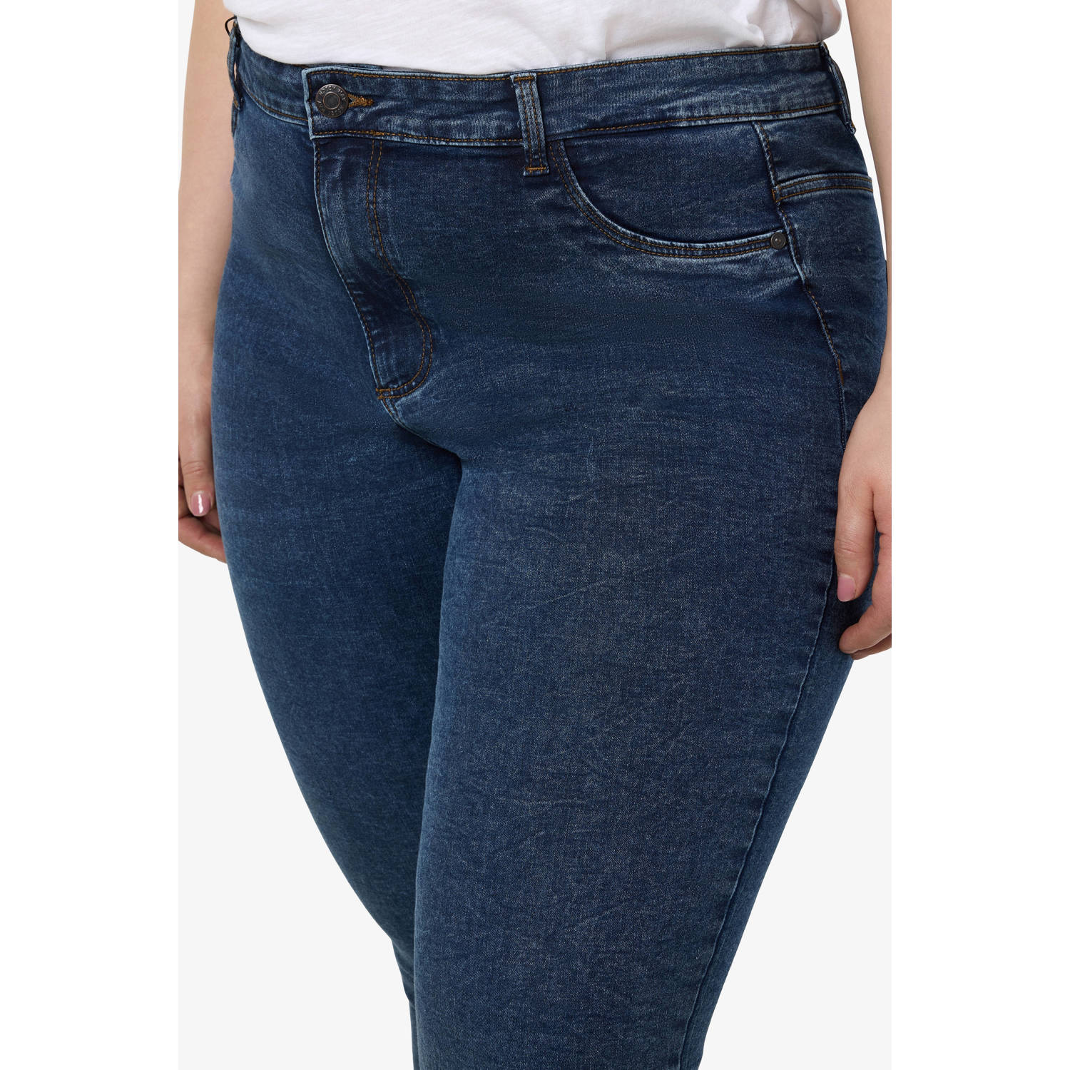 NOISY MAY Curve high waist skinny jeans NMCALLIE dark blue denim