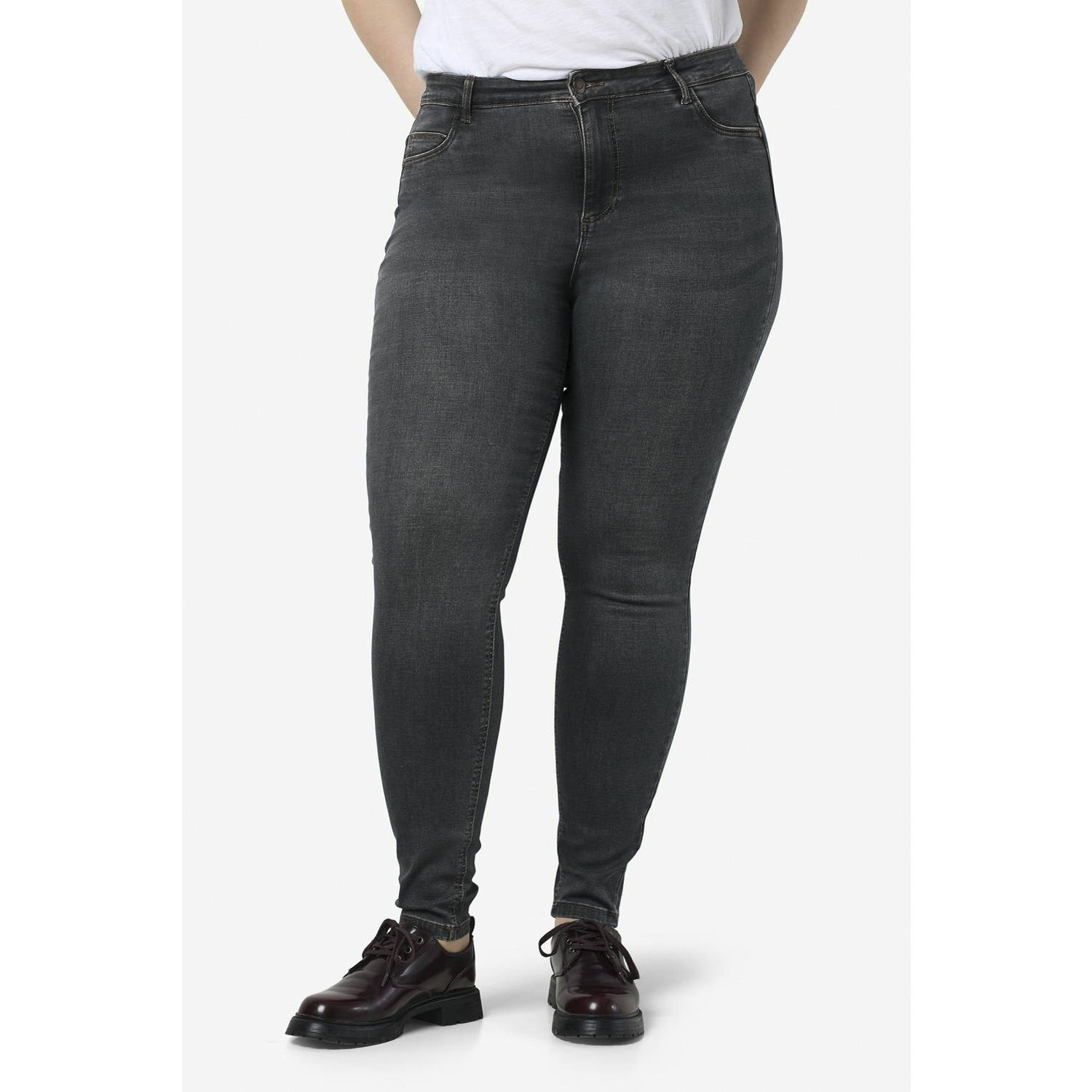 NOISY MAY Curve high waisted skinny jeans NMCALLIE medium grey denim