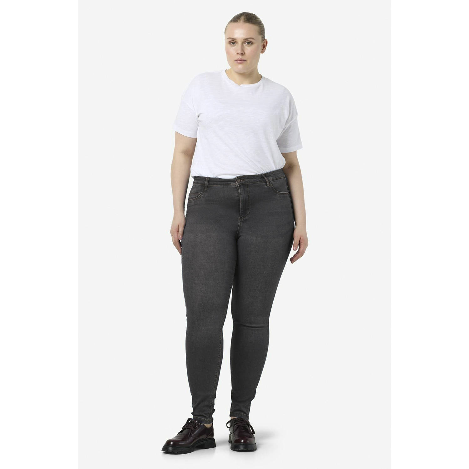 NOISY MAY Curve high waisted skinny jeans NMCALLIE medium grey denim