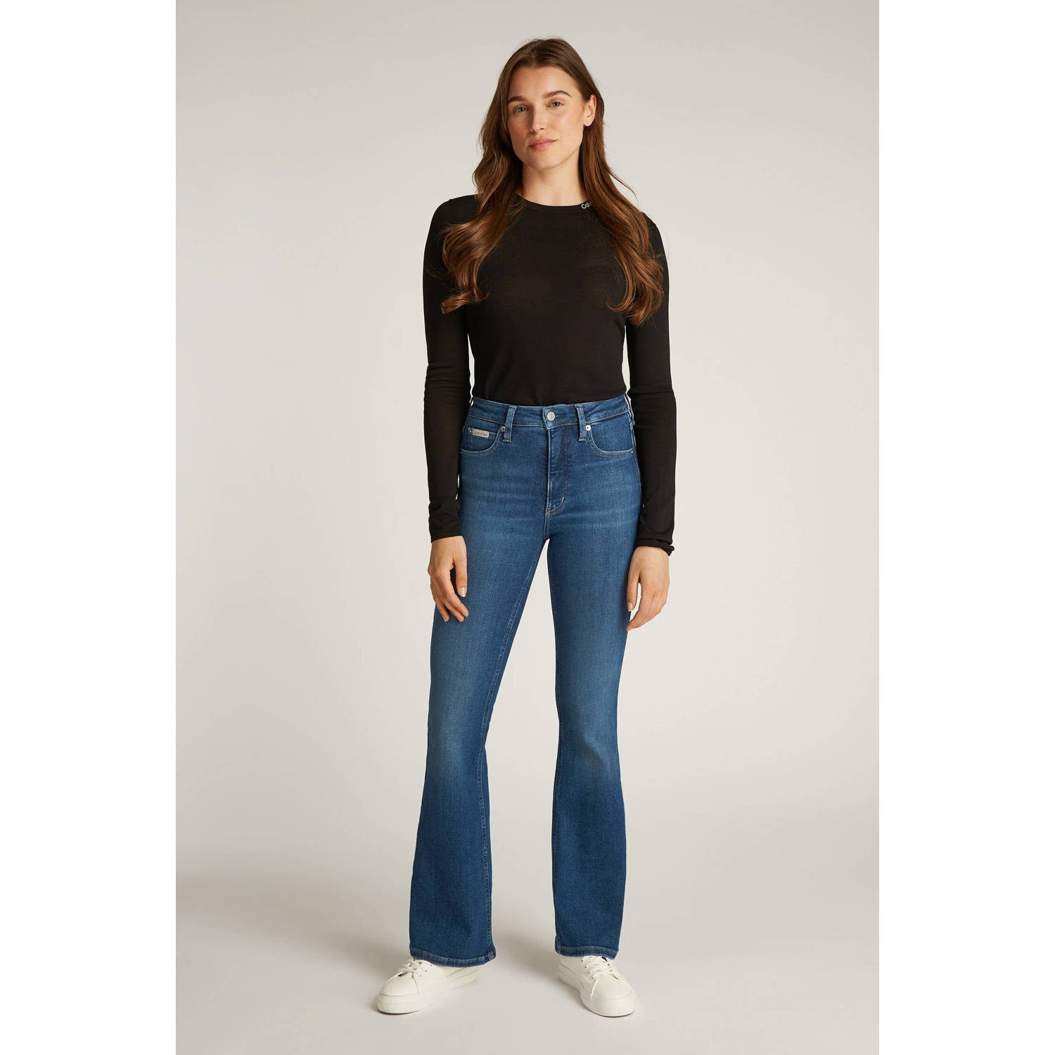 CALVIN KLEIN JEANS high waist flared jeans dark blue denim