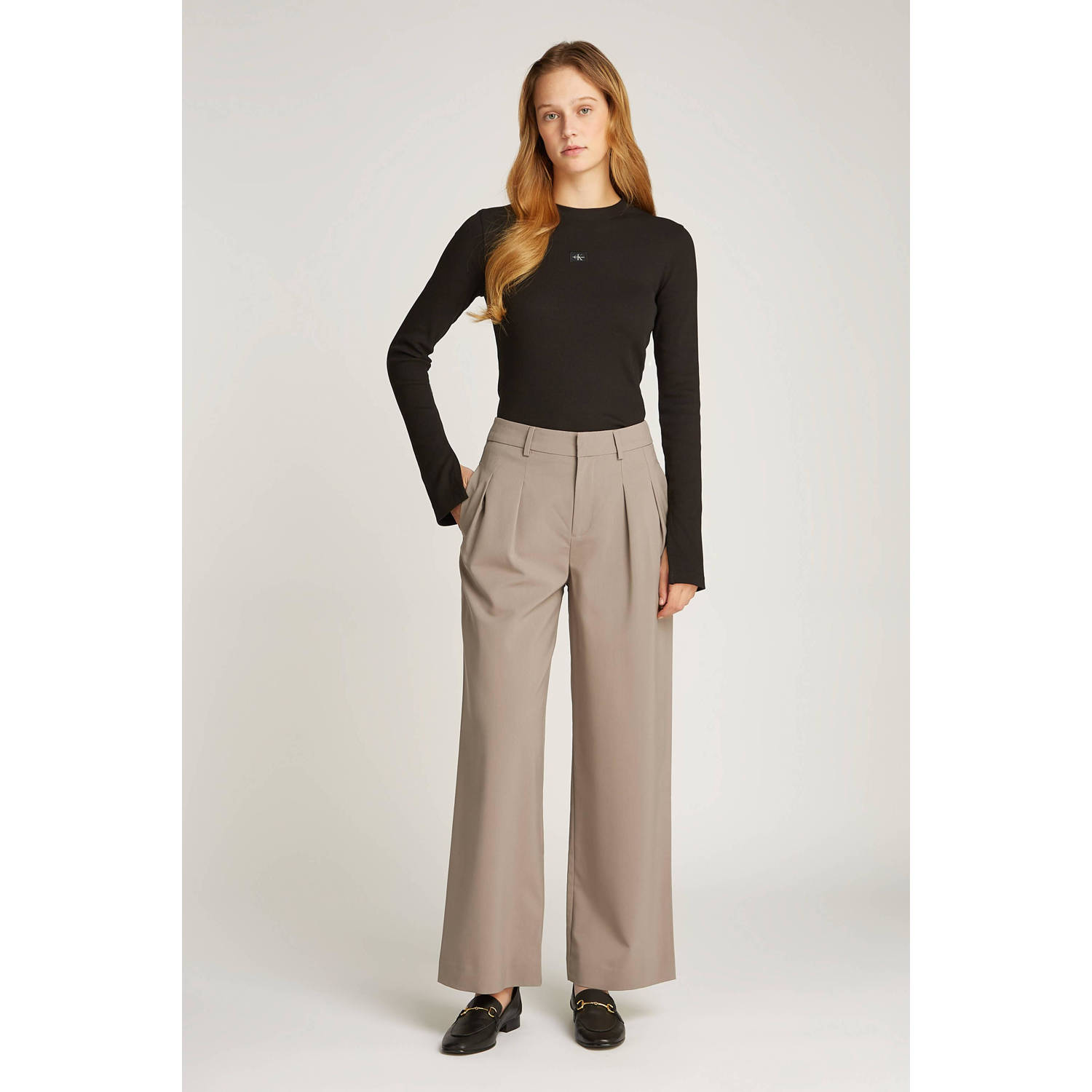 CALVIN KLEIN JEANS wide leg high waist broek taupe