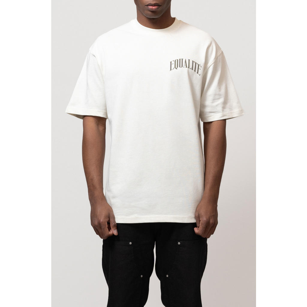 Ecru heren Equalité T-shirt van katoen met backprint, korte mouwen en ronde hals
