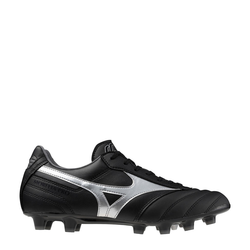 Zwarte heren Mizuno Morelia Pro MD senior voetbalschoenen zilvergrijs van leer-imitatieleer/voering: mesh/voetbed: eva met veters