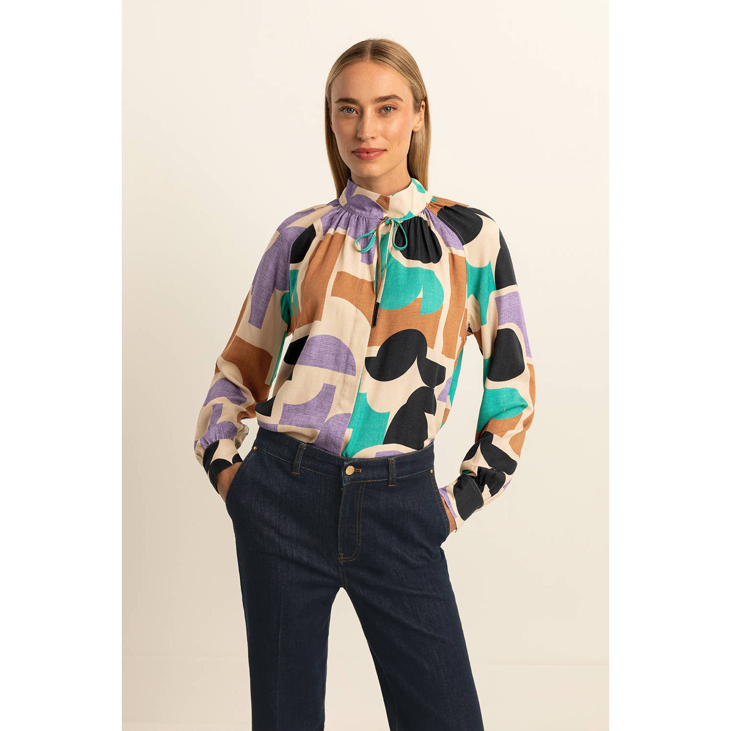 Expresso geweven blouse met grafische print en plooien multi