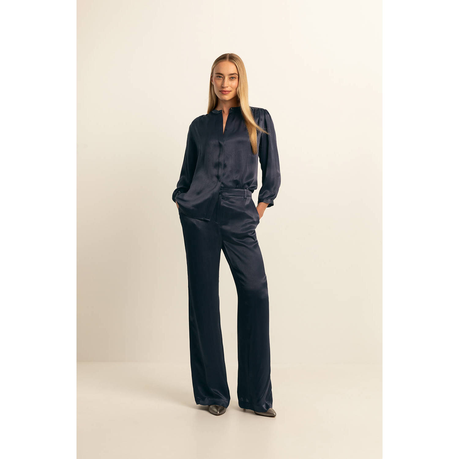 Expresso satijnen broek donkerblauw