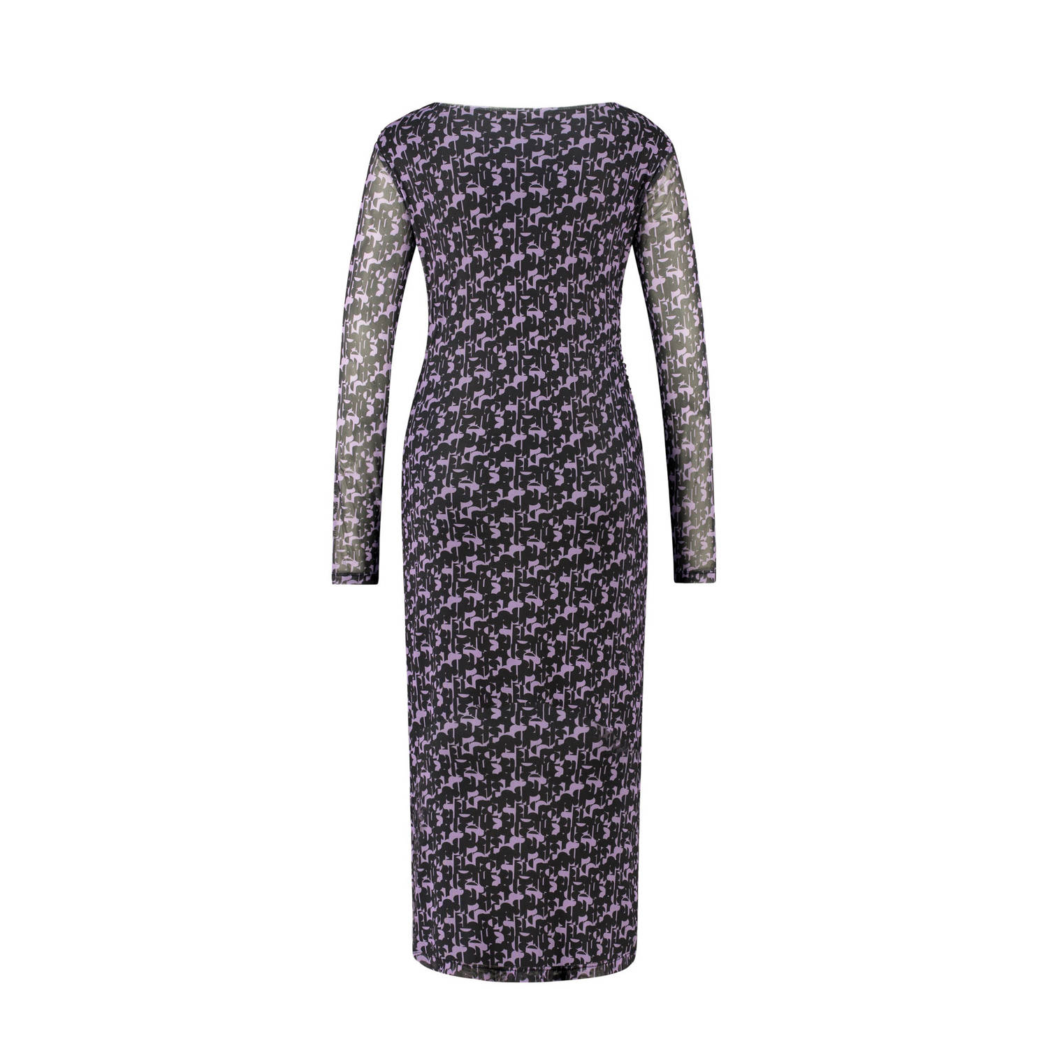 Expresso jurk met grafische print en mesh zwart paars