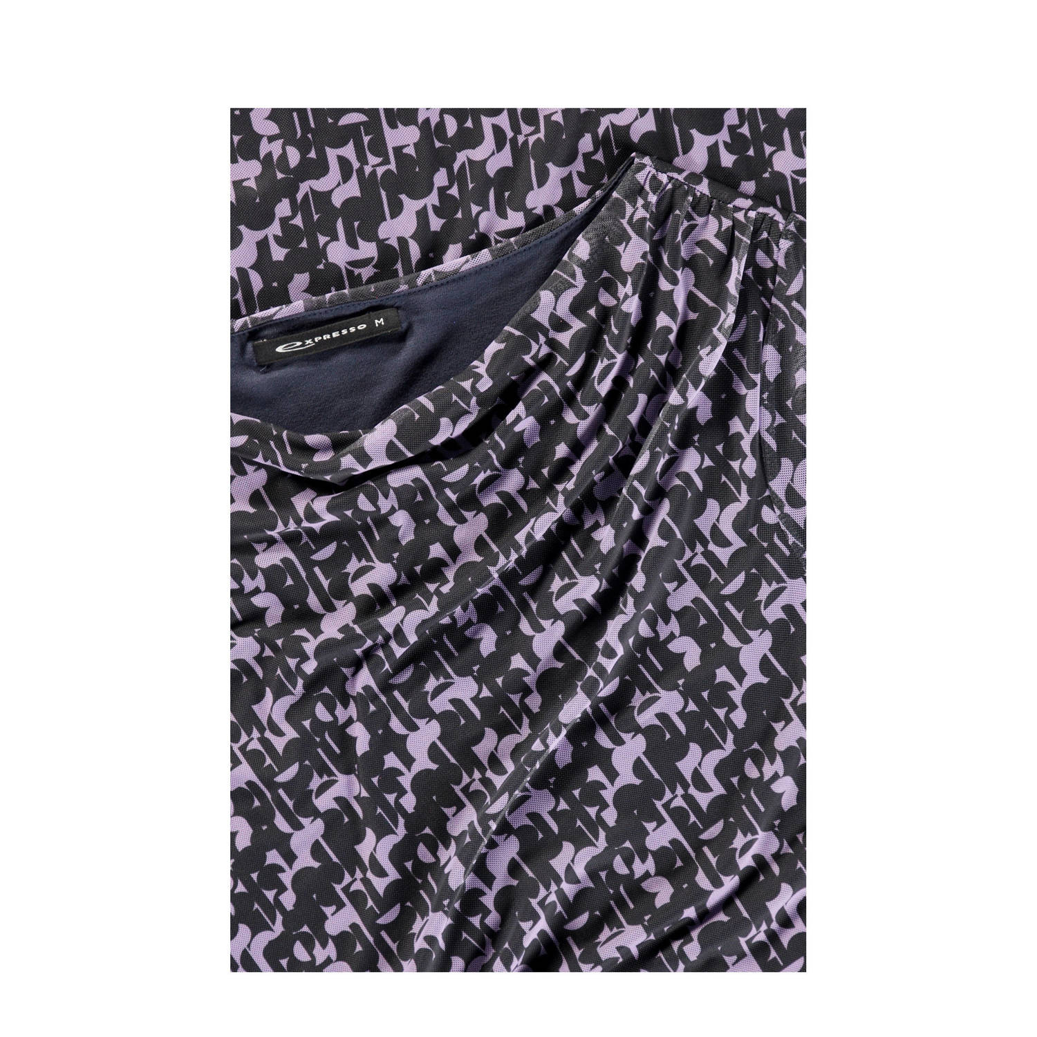 Expresso jurk met grafische print en mesh zwart paars