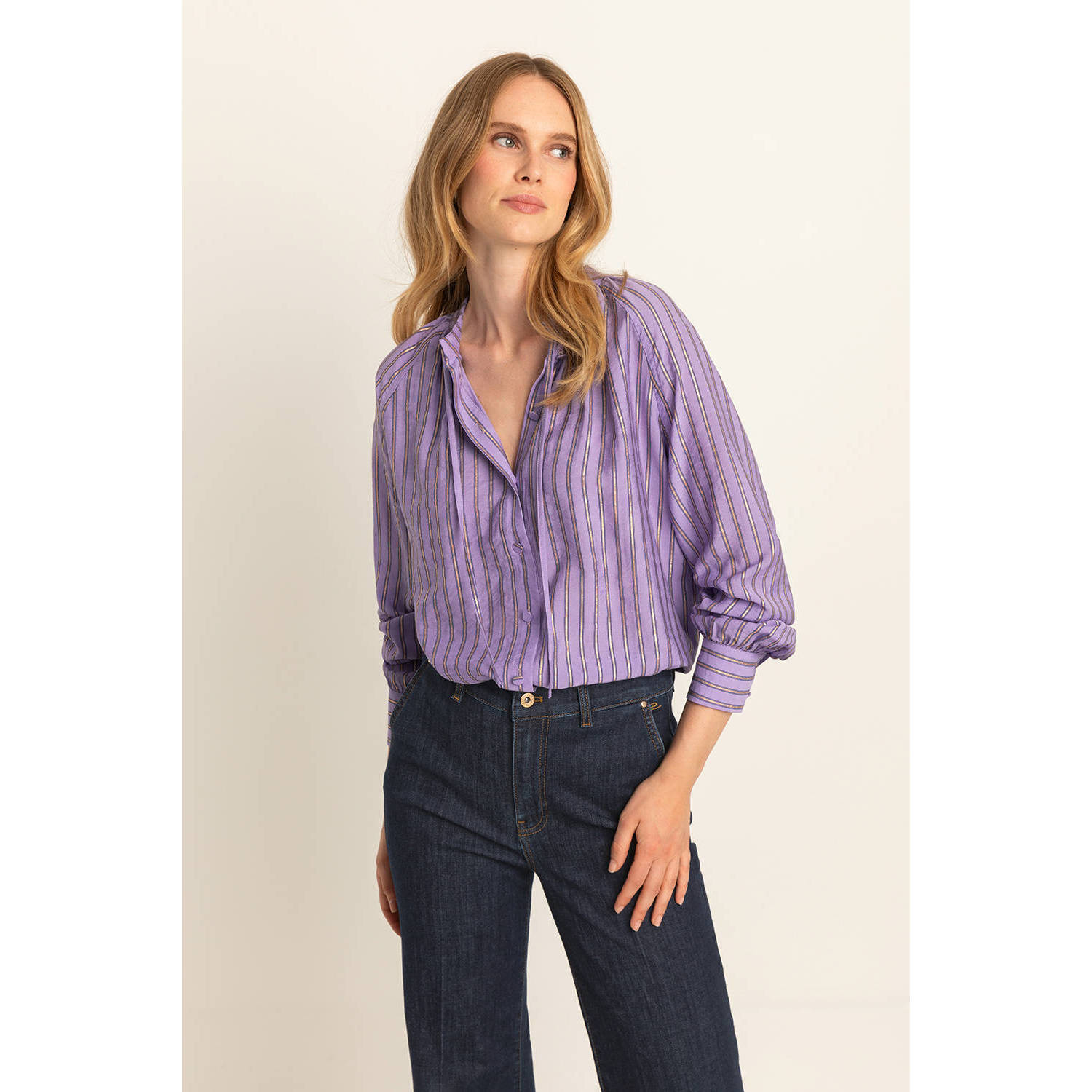 Expresso gestreepte geweven blouse paars