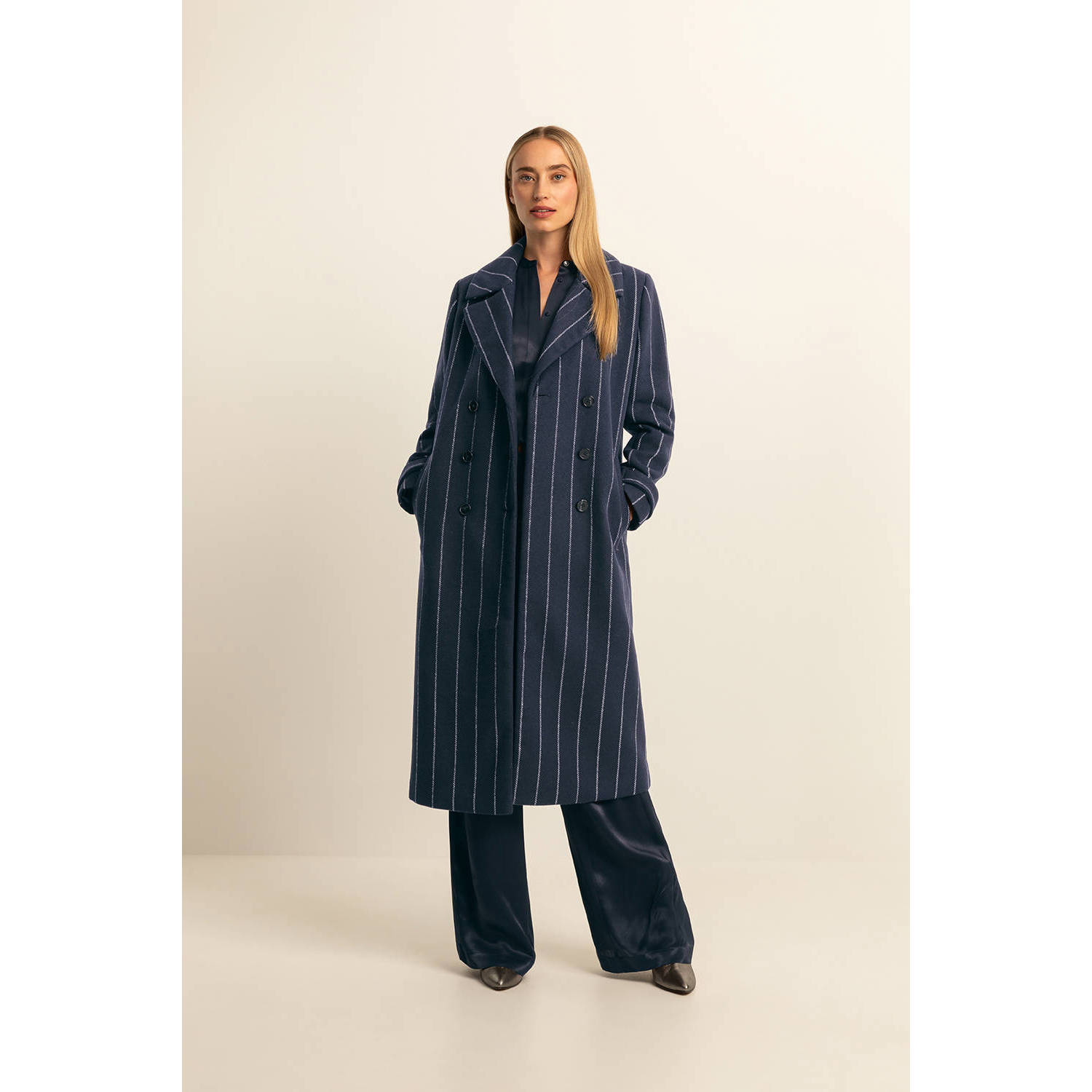 Expresso gestreepte jas met wol donkerblauw grijs