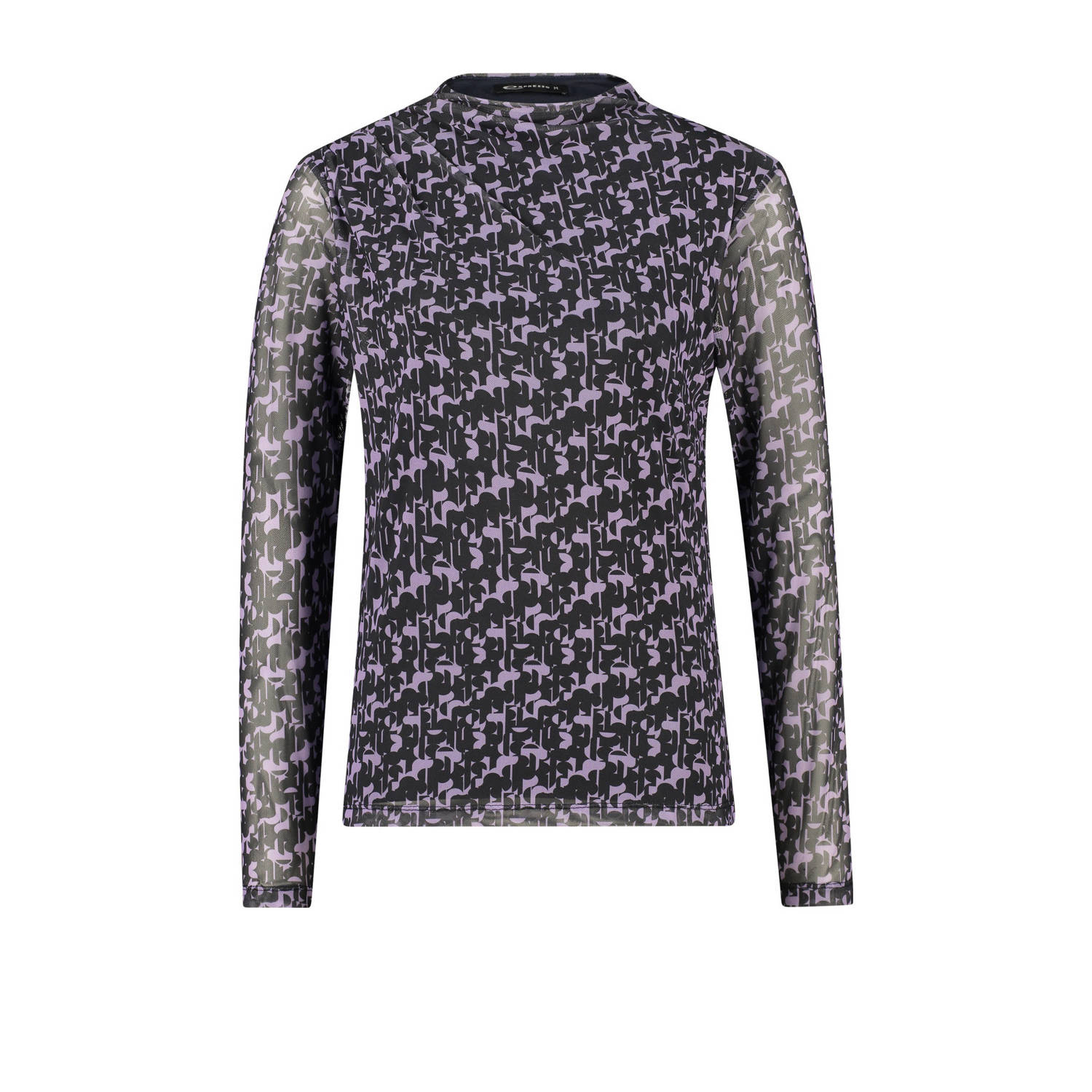 Expresso mesh top met all over print en mesh zwart paars