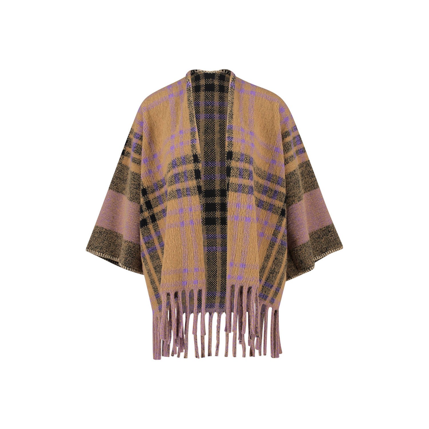 Expresso poncho met franjes bruin