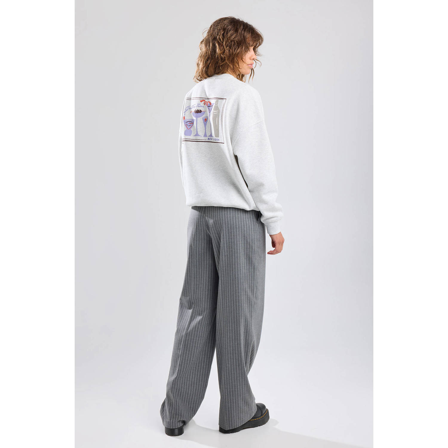 America Today wide leg broek lichtgrijs