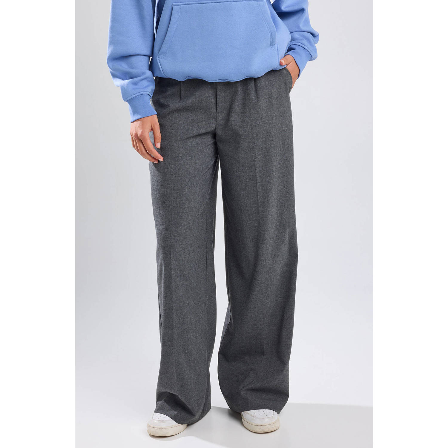 America Today wide leg broek grijs melange