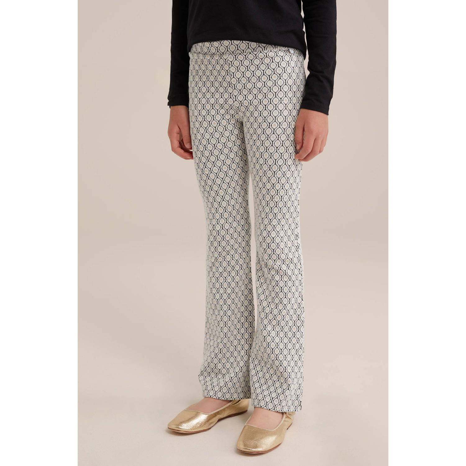 WE Fashion flared broek met all over print blanc