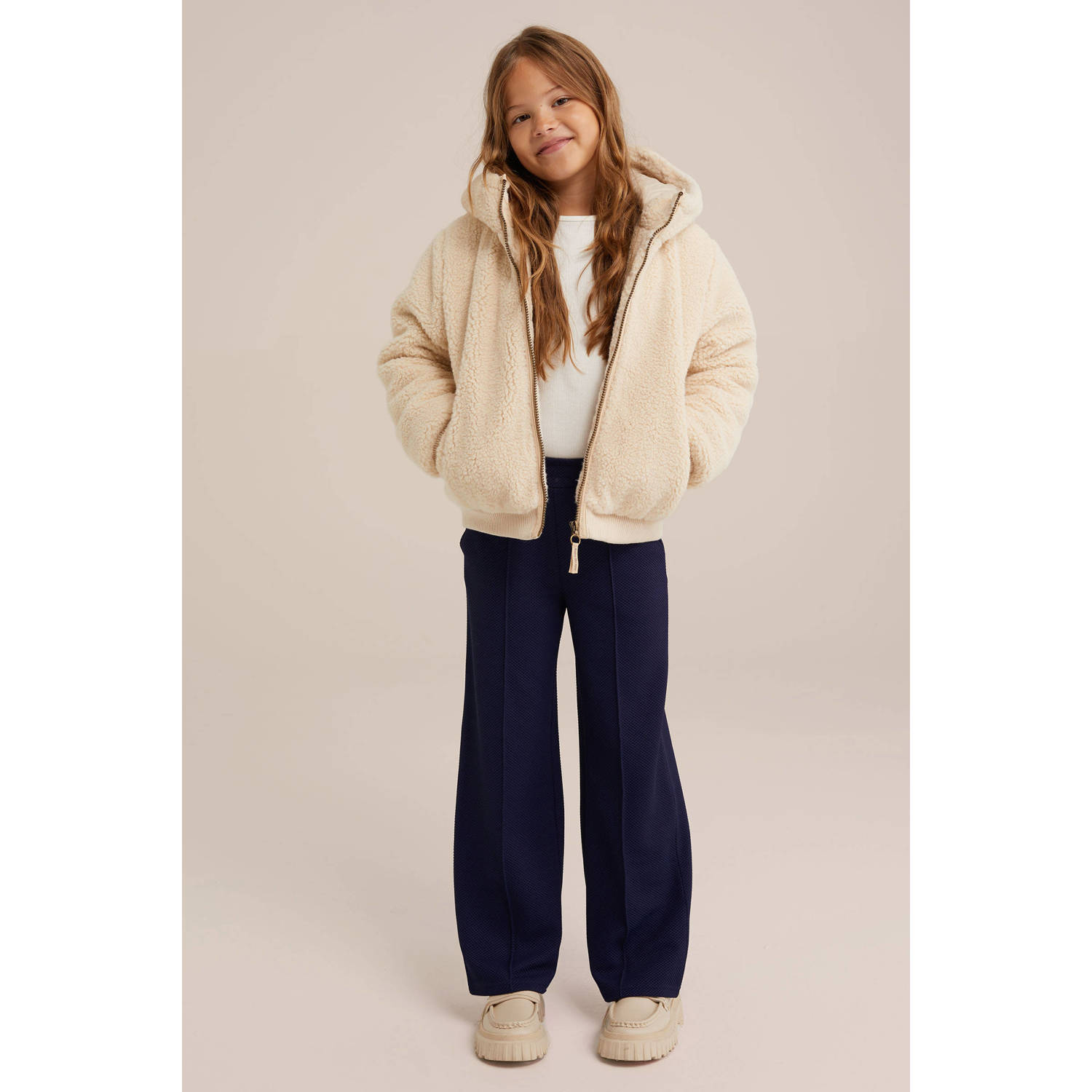WE Fashion straight fit broek donkerblauw