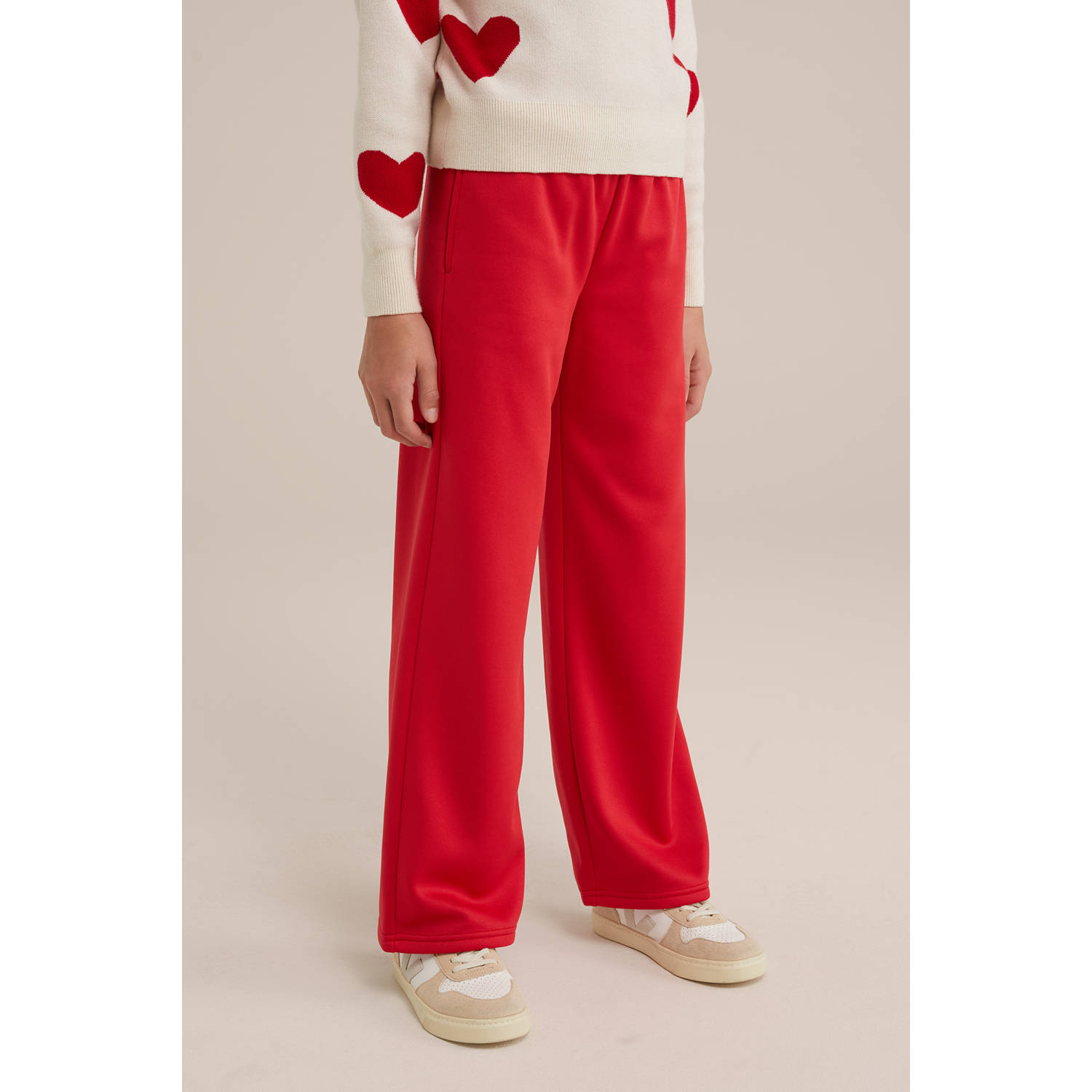 WE Fashion straight fit joggingbroek rood