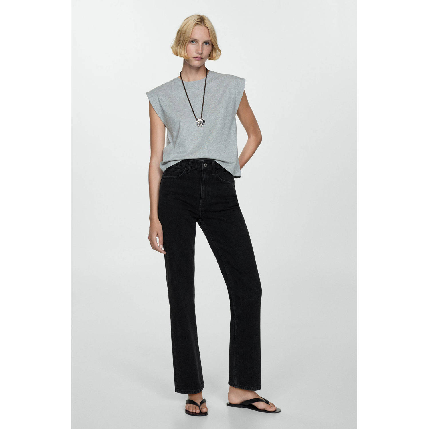 Mango cropped straight jeans grey denim