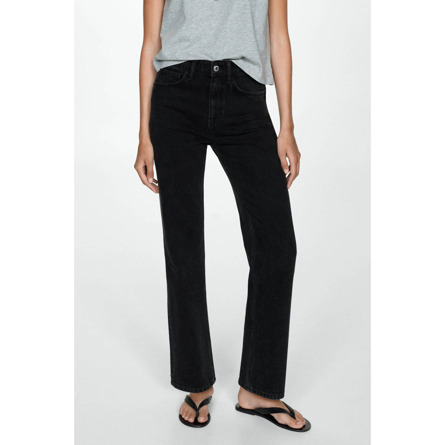 Mango cropped straight leg jeans grey denim