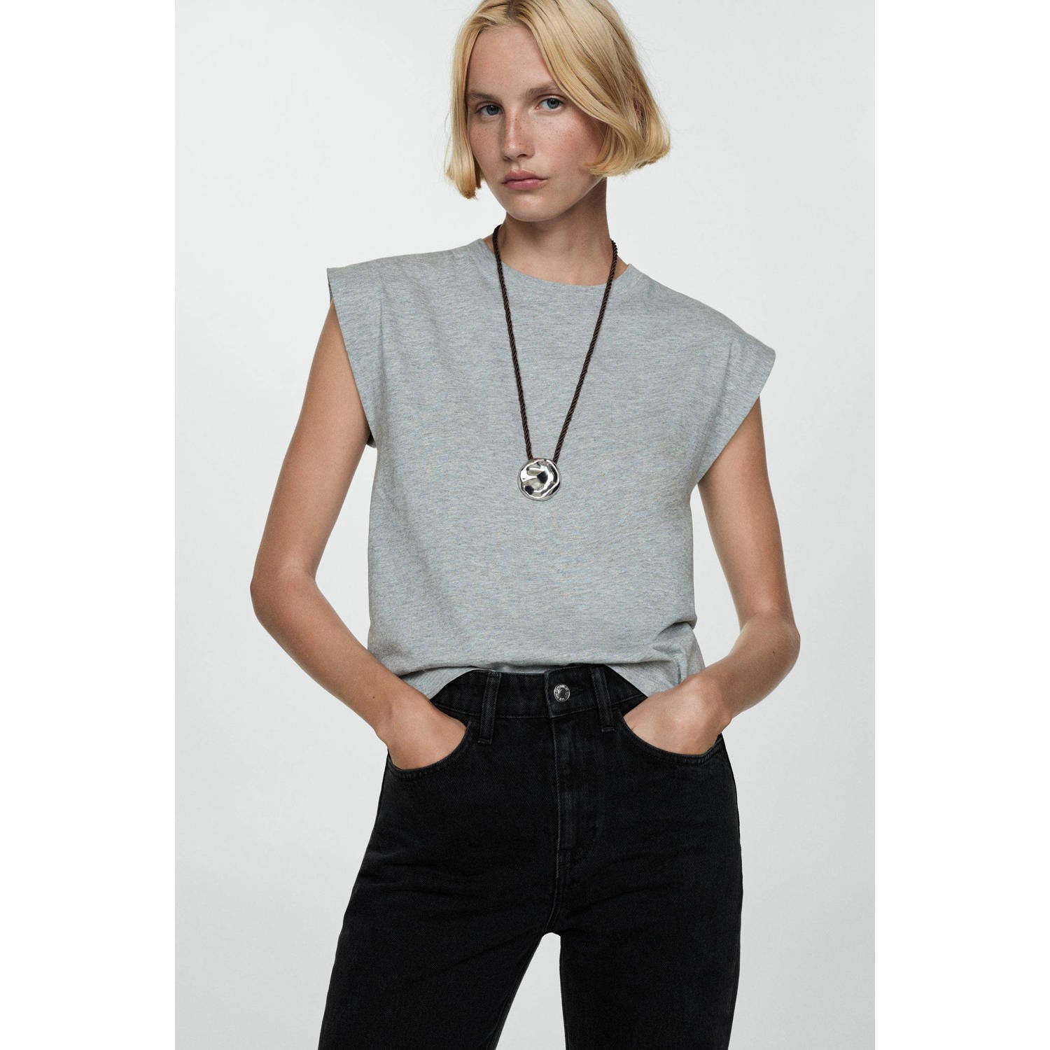 Mango cropped straight jeans grey denim