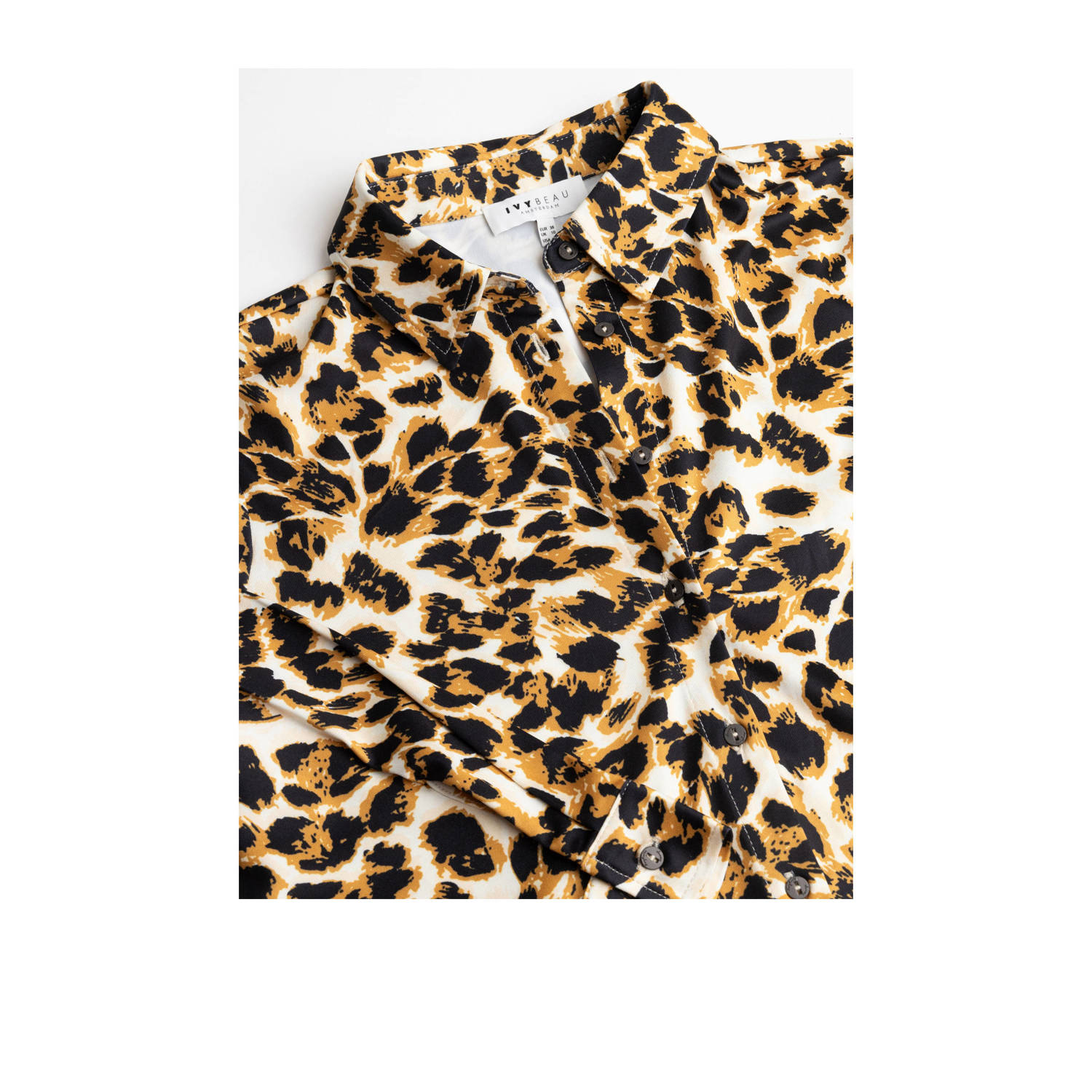 Ivy Beau blouse van travelstof met panterprint bruin beige zwart