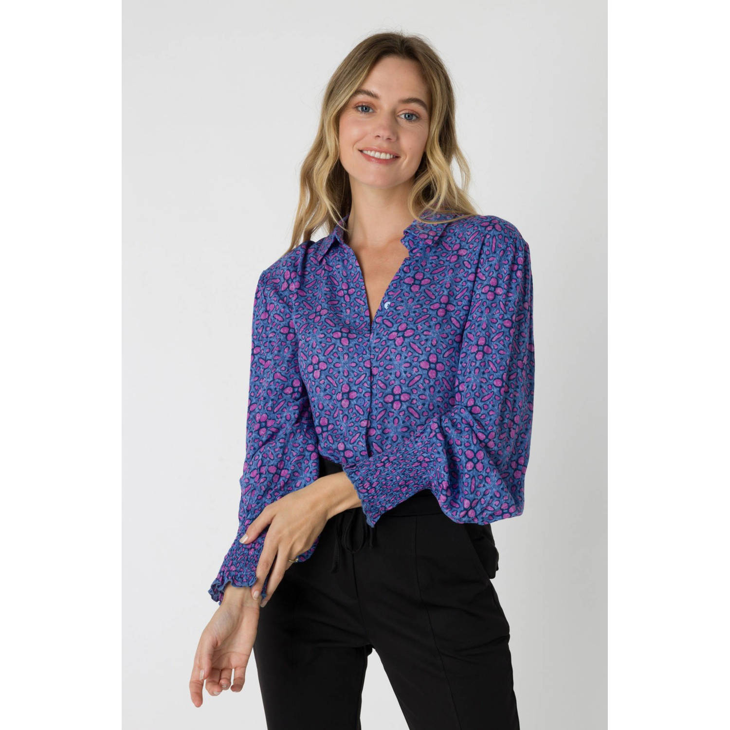 Ivy Beau blouse met all over print paars roze