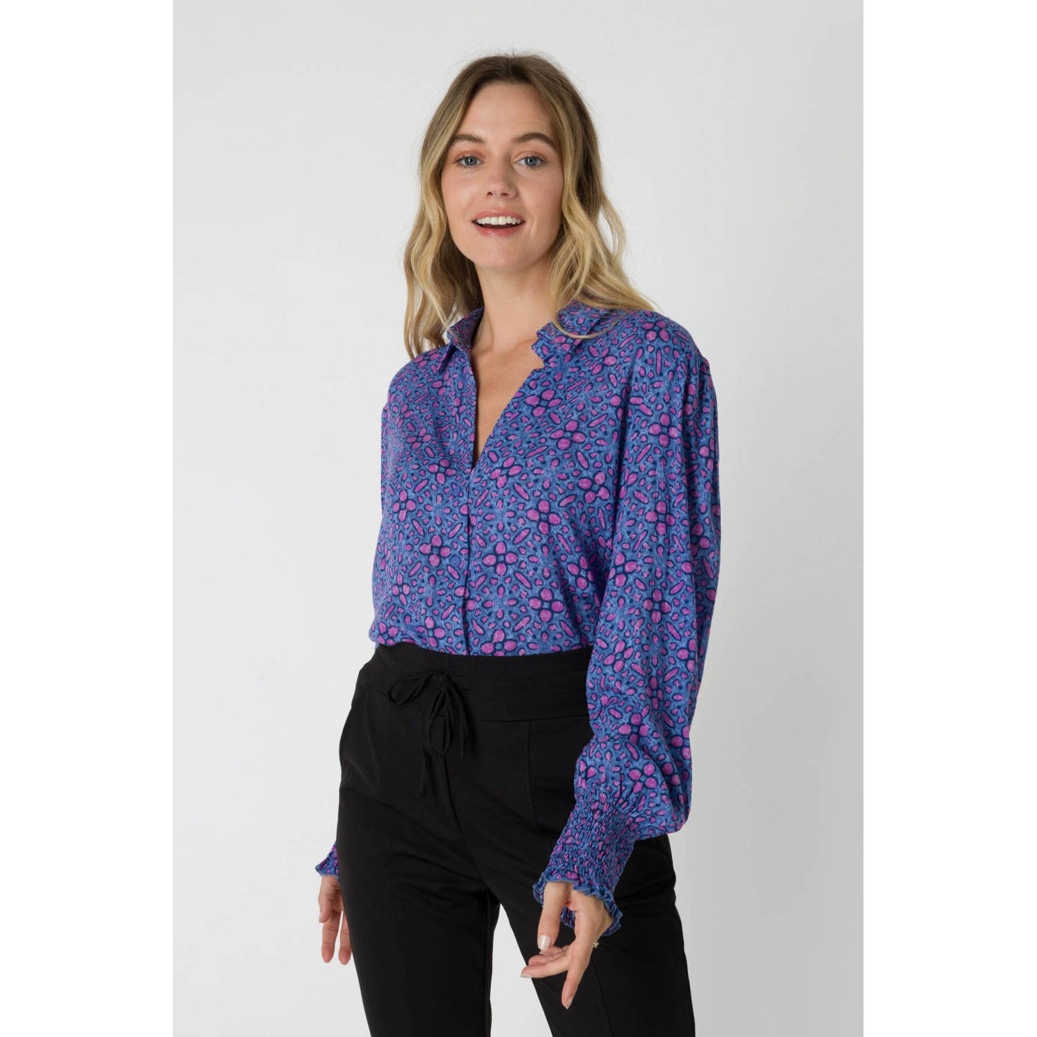 Ivy Beau blouse met all over print paars roze