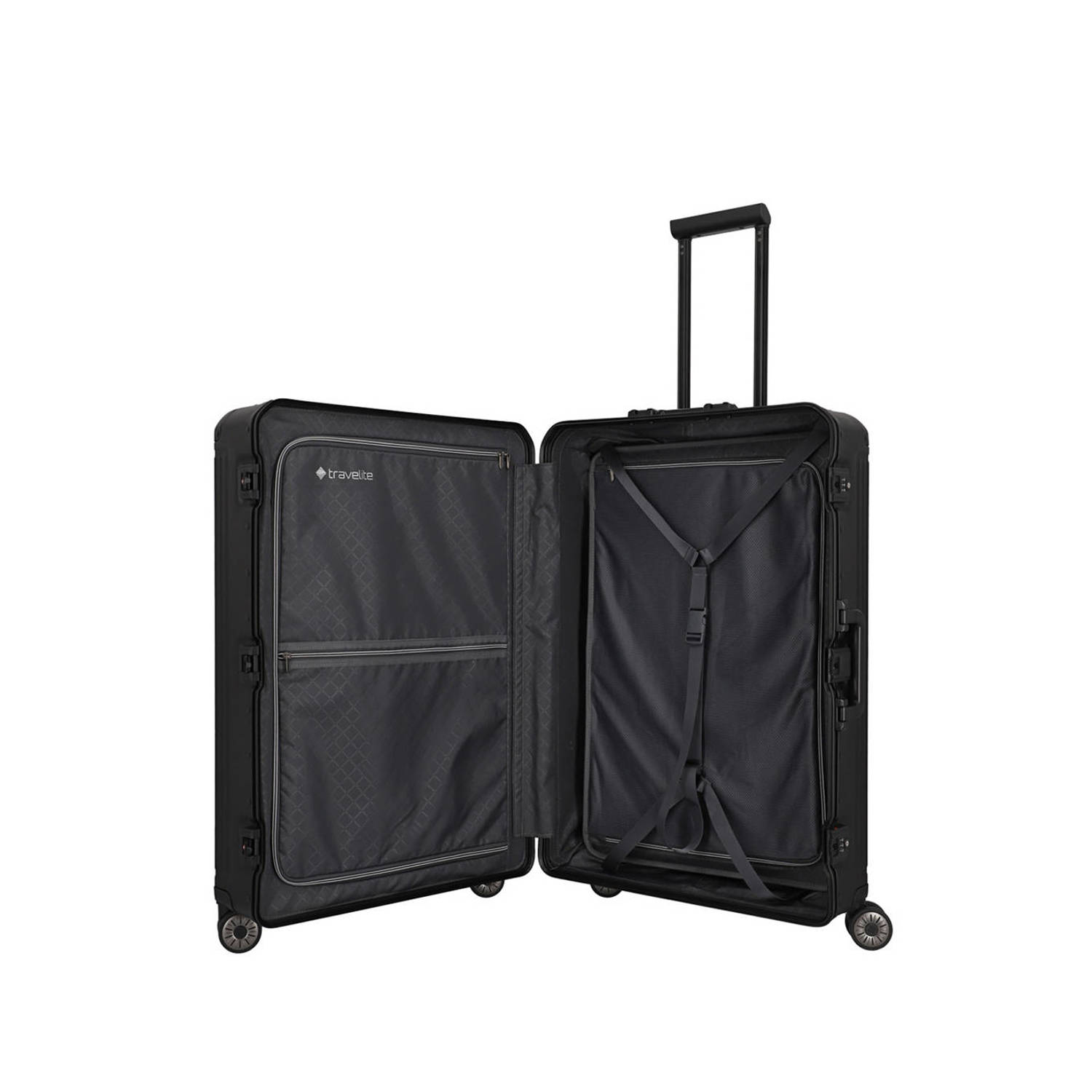 Travelite trolley Next 2.0 Aluminium 77 cm. zwart