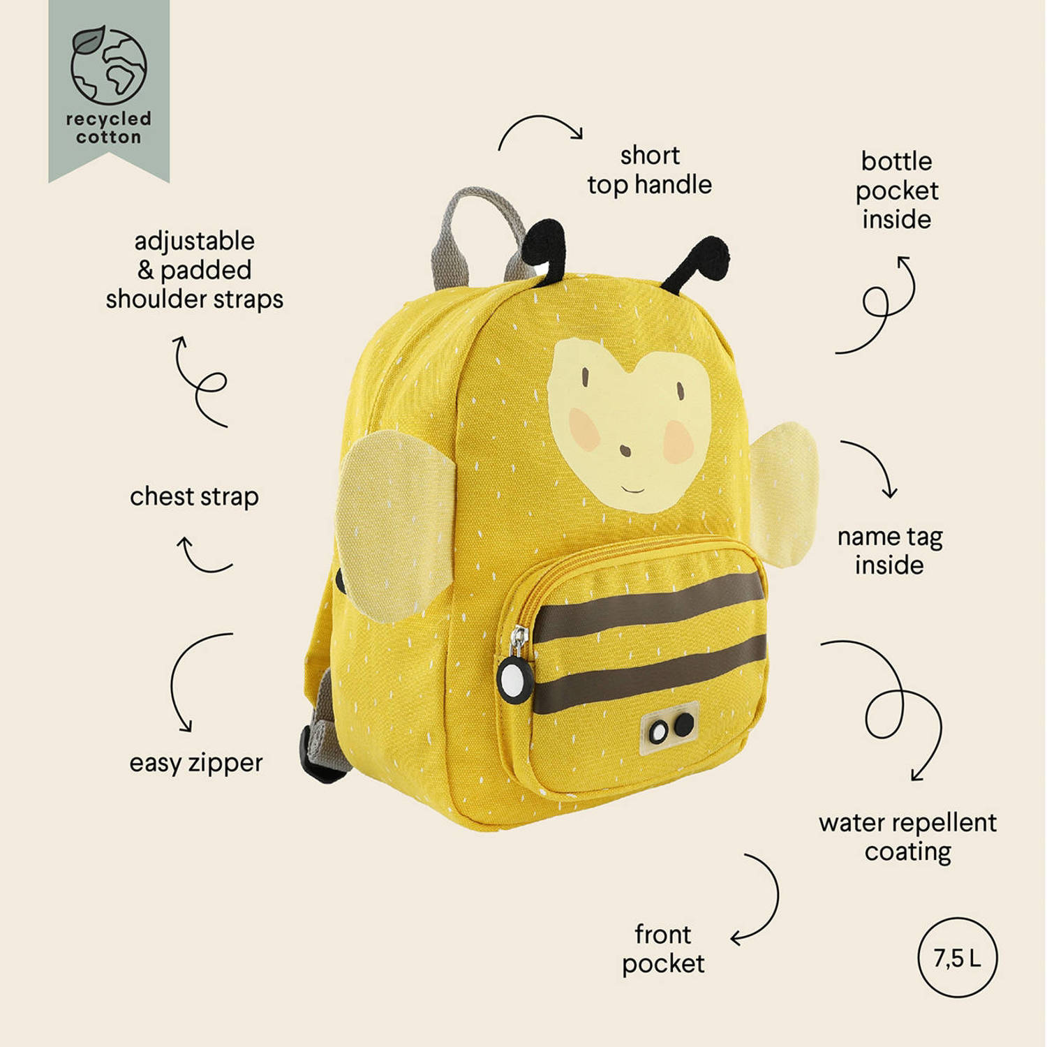 Trixie rugzak Mrs. Bumblebee geel