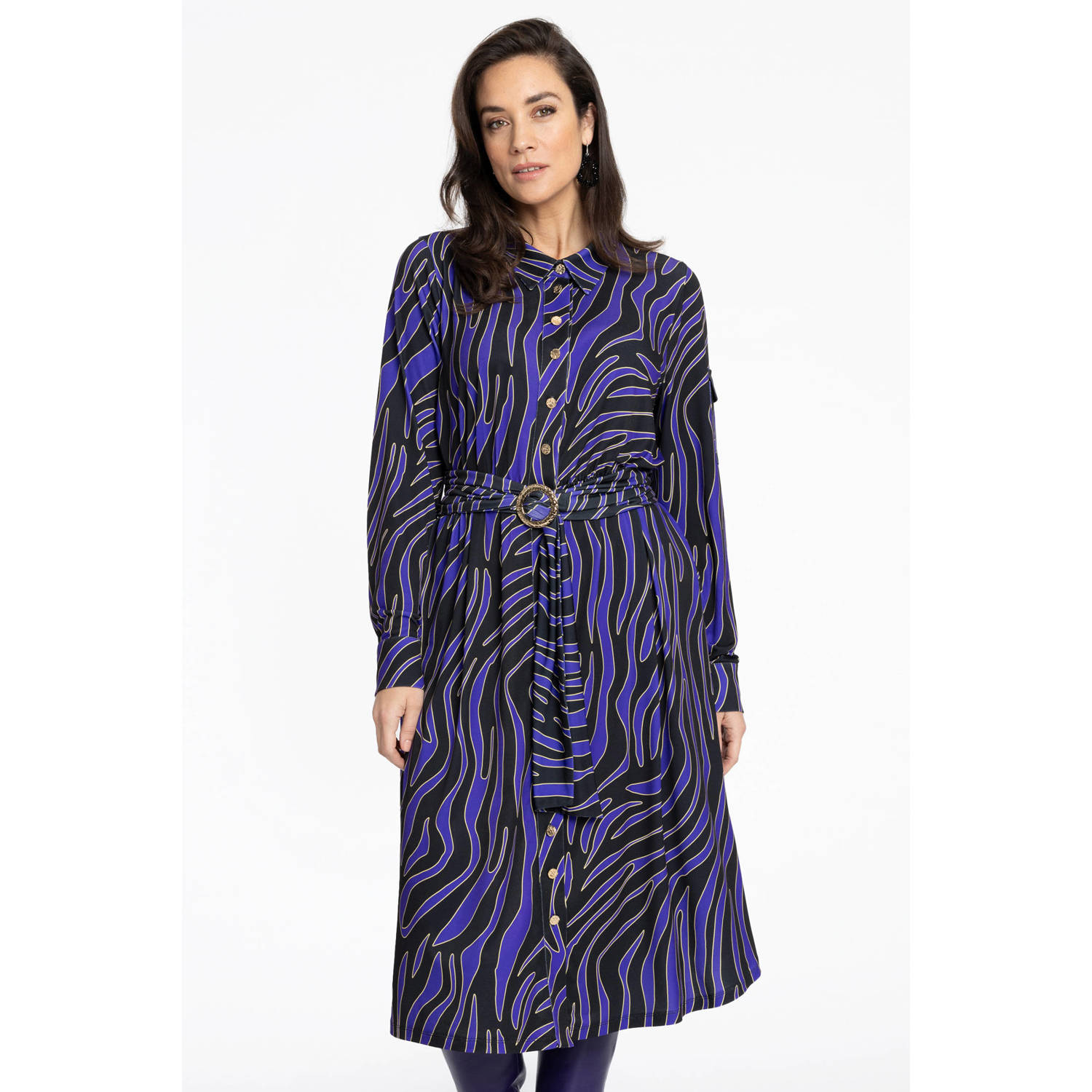 YOEK jurk met all over print en ceintuur