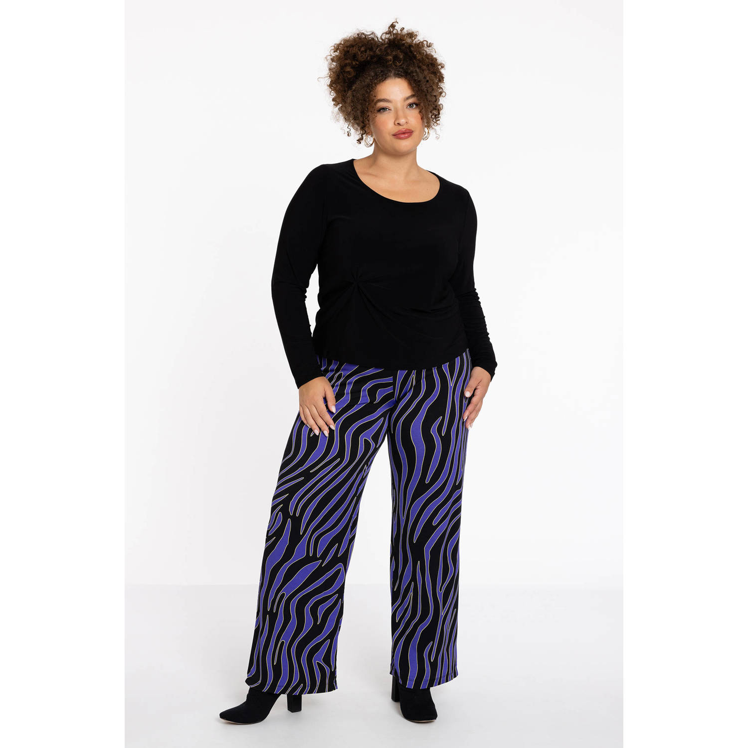YOEK loose fit broek DOLCE met all over print zwart blauw
