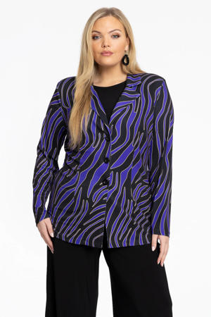 rechtvallende blazer met all over print zwart/blauw