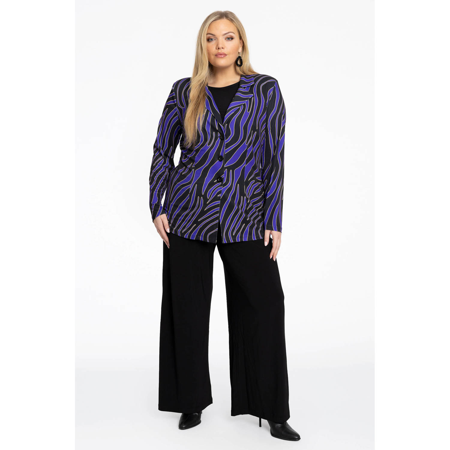 YOEK rechtvallende blazer met all over print zwart blauw