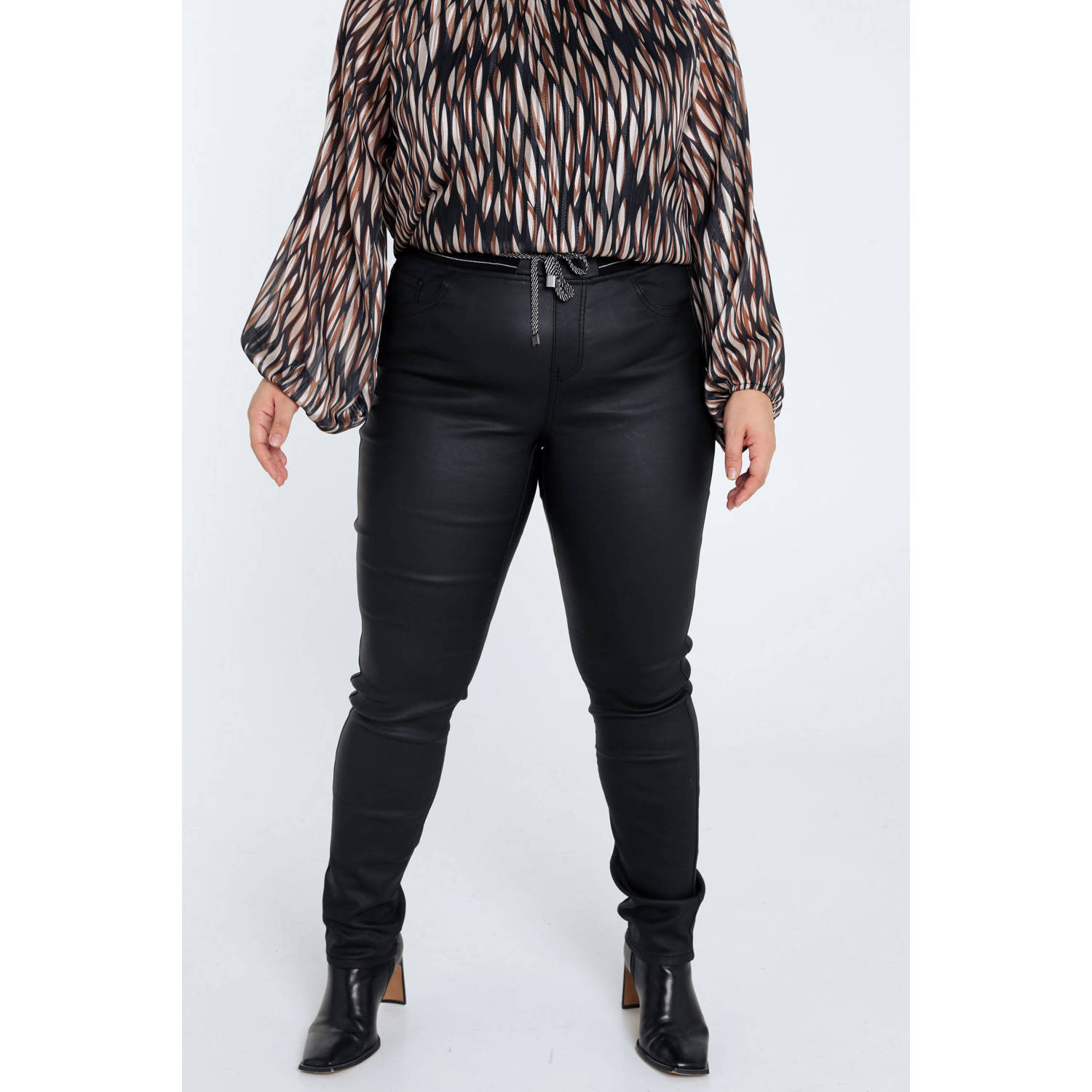 Paprika imitatieleren skinny broek zwart