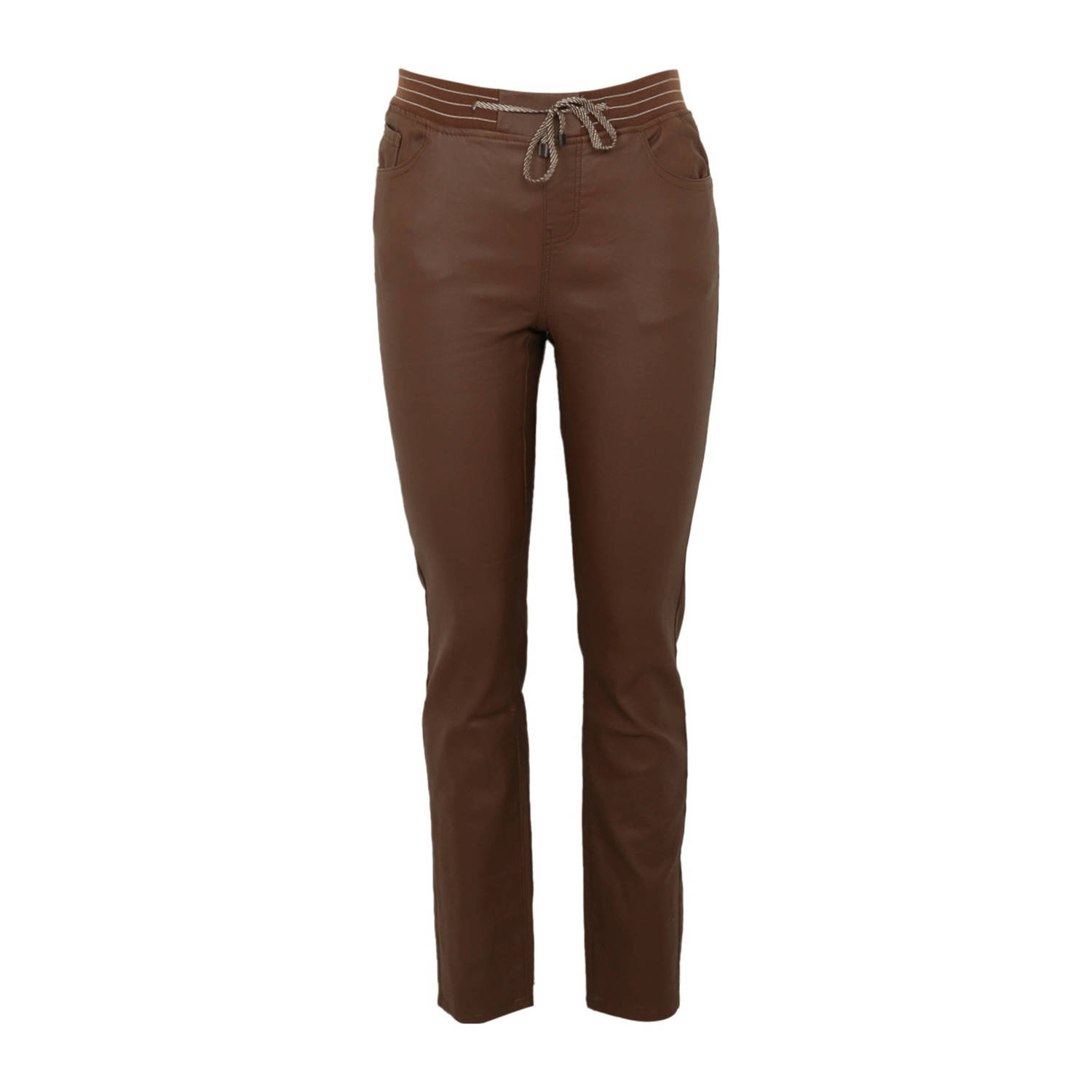 Paprika imitatieleren skinny broek camel