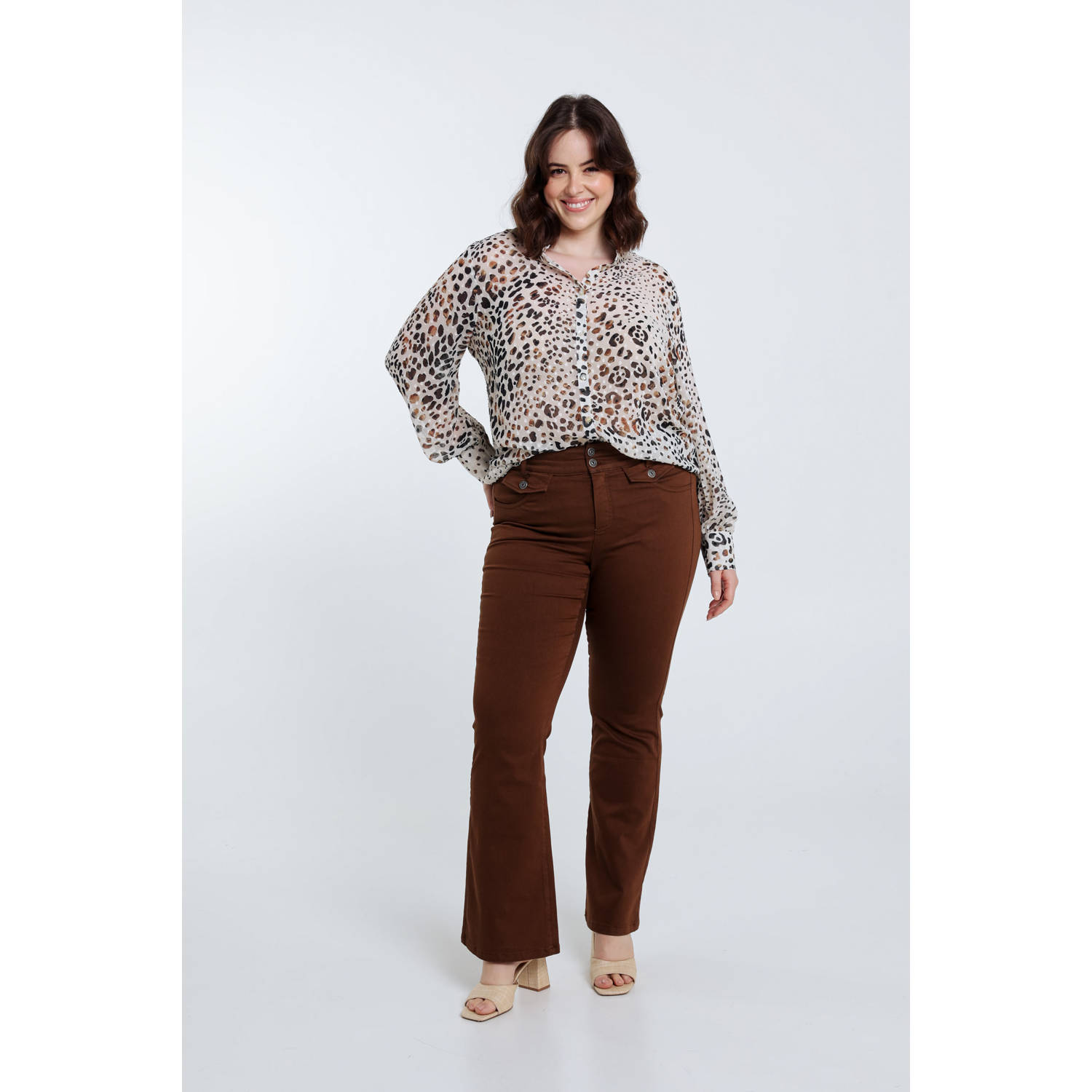Paprika flared regular waist broek bruin