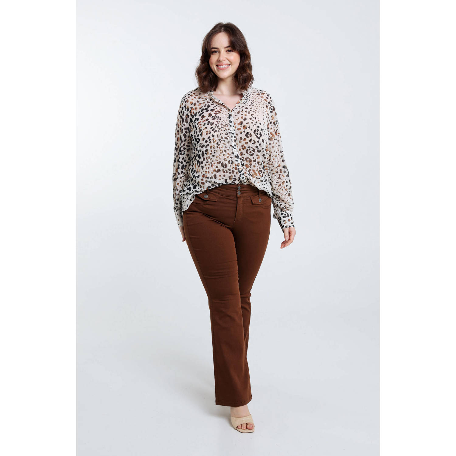 Paprika flared regular waist broek bruin