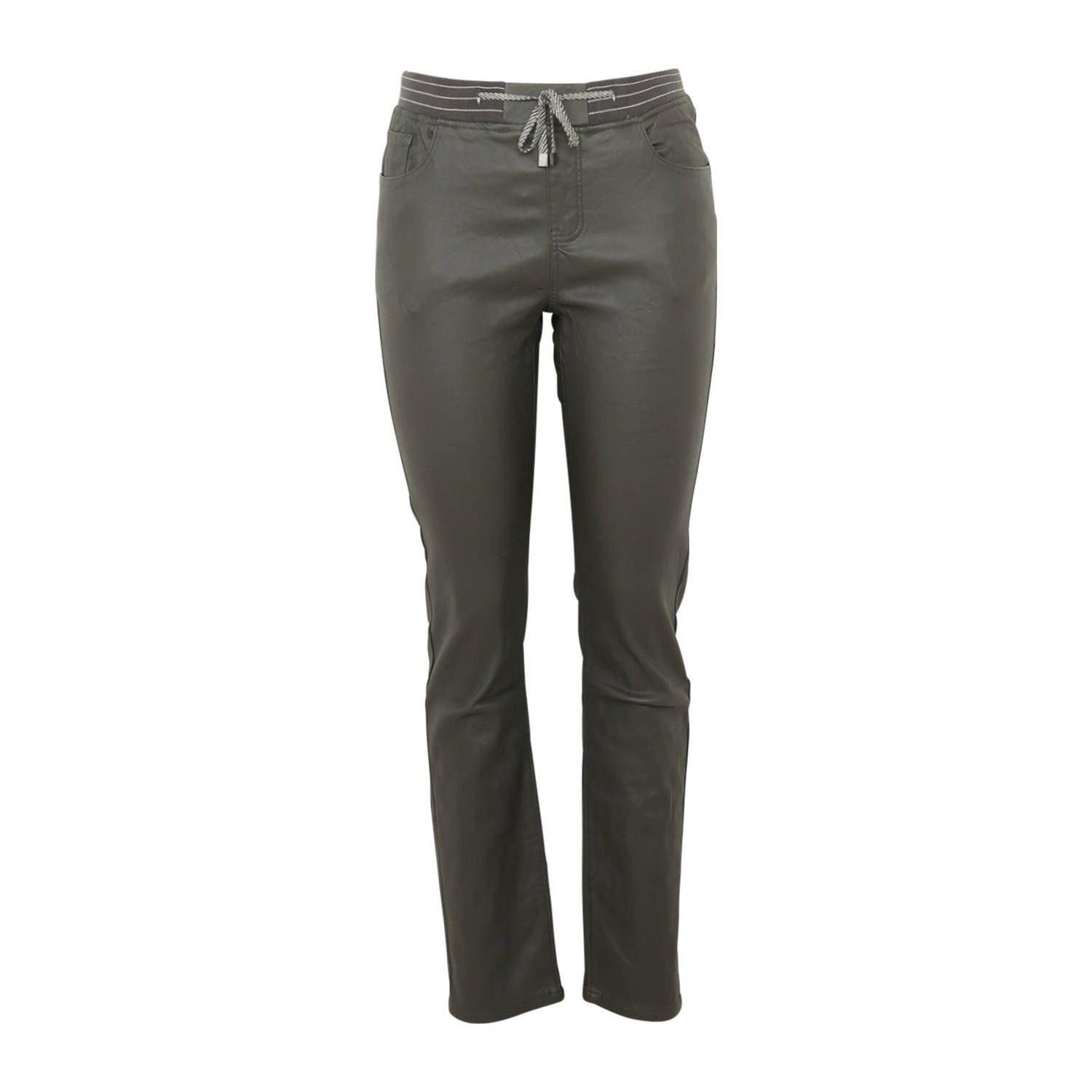 Paprika imitatieleren skinny broek kaki