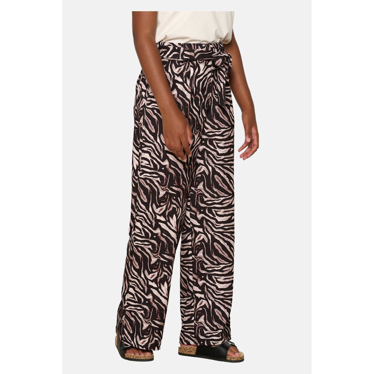 LOLALIZA wide leg broek met dierenprint zwart ecru
