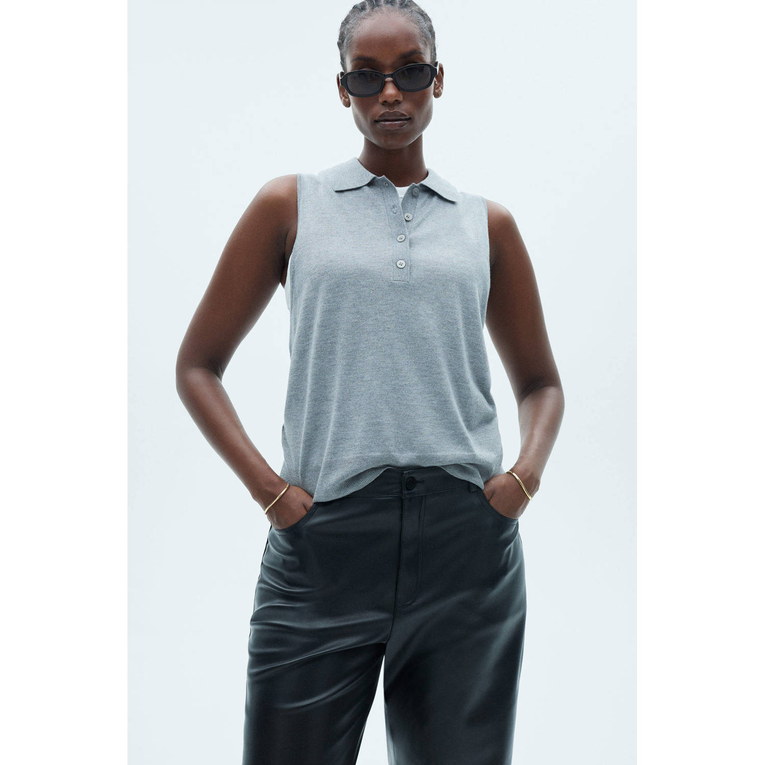 Mango coated straight fit broek zwart