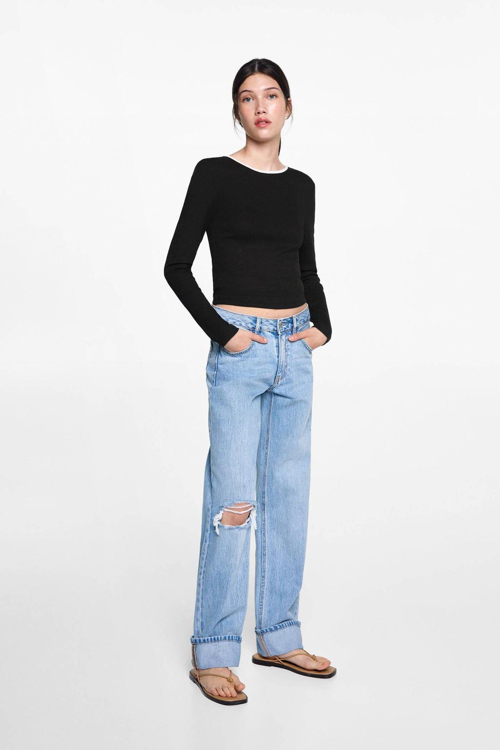 MANGO TEEN top met open rug zwart/wit | wehkamp