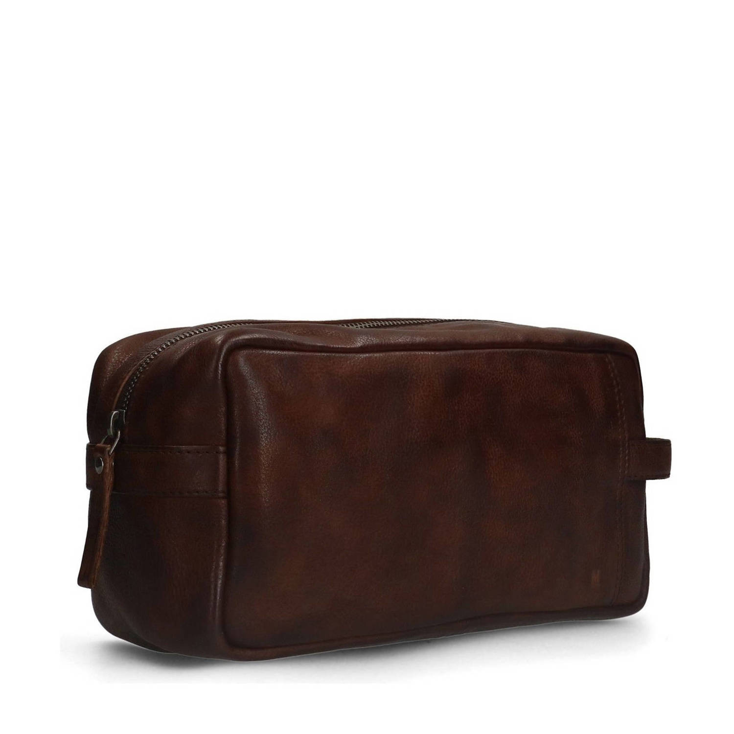 Manfield leren toilettas donkerbruin