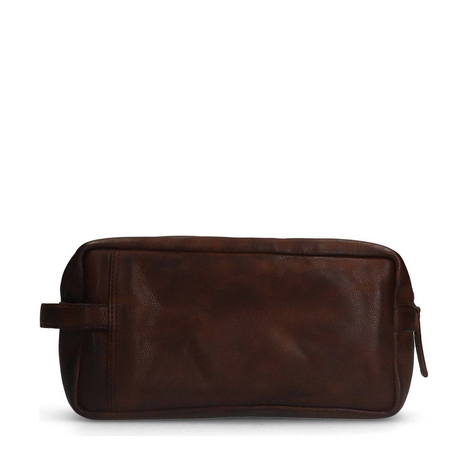 Manfield leren toilettas donkerbruin