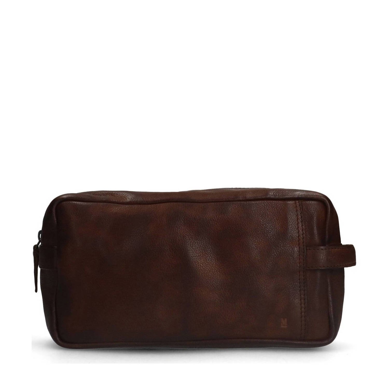 Manfield leren toilettas donkerbruin